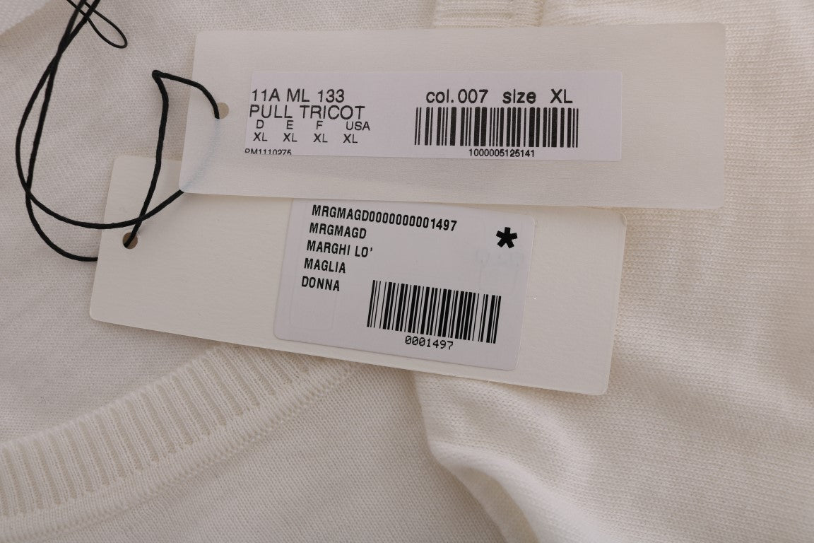 MARGHI LO' White 100% Lana Wool Top Blouse T-shirt
