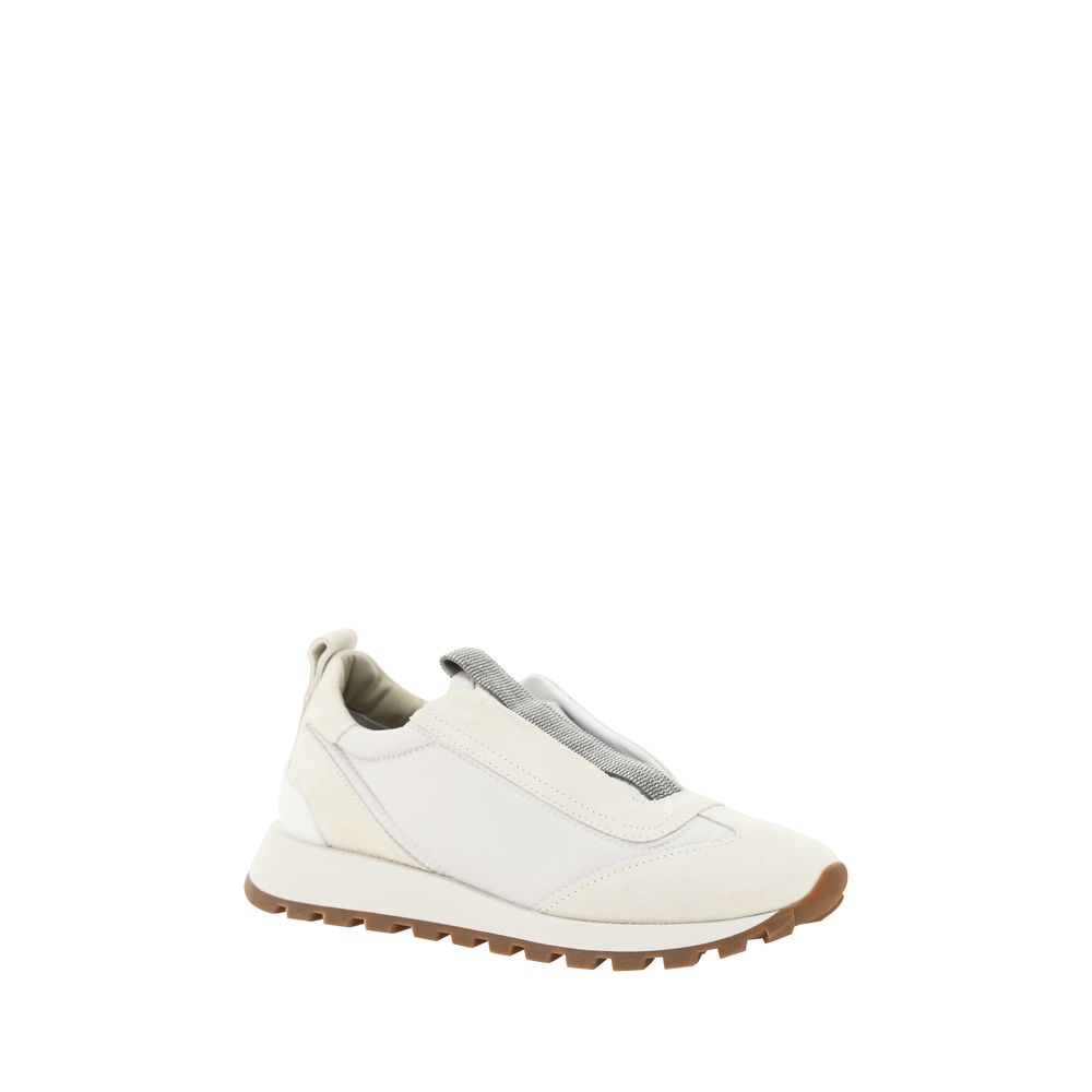 Brunello Cucinelli White Nylon Low Top Sneakers