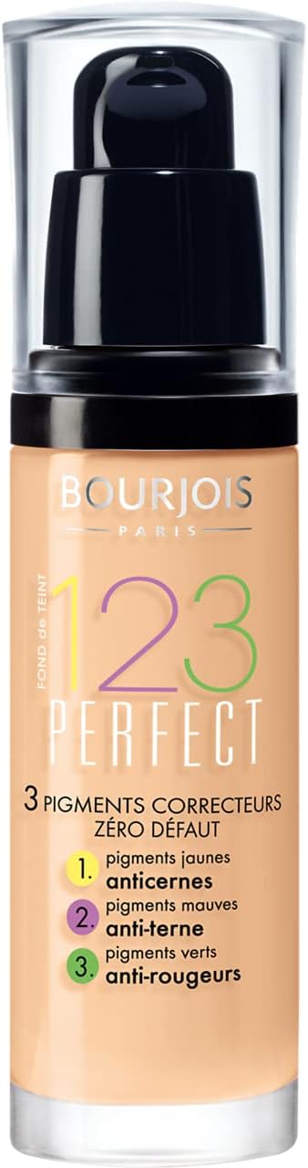 Bourjois 123 Perfect Foundation 3 Correcting Pigments Zero Imperfections 1.Anti-dark circles 2.Anti-dull complexion 3.anti-redness - 30ml