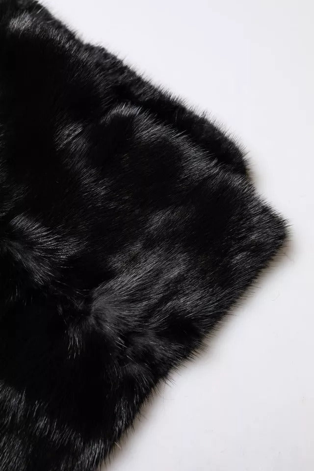 Dolce & Gabbana Black Fur Shawl Neck Wrap Cover Collar Scarf