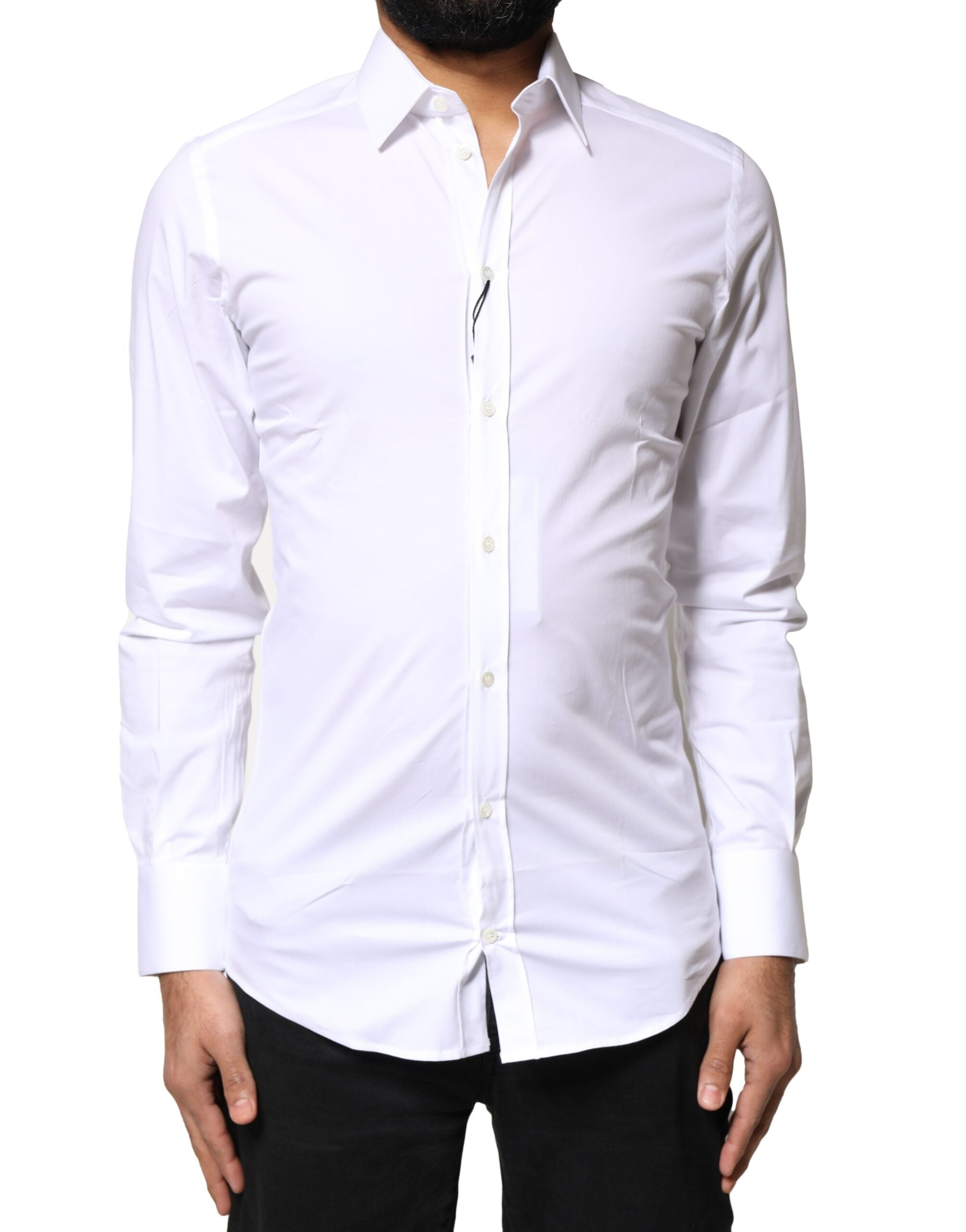 Dolce & Gabbana White GOLD Cotton Long Sleeves Dress Shirt