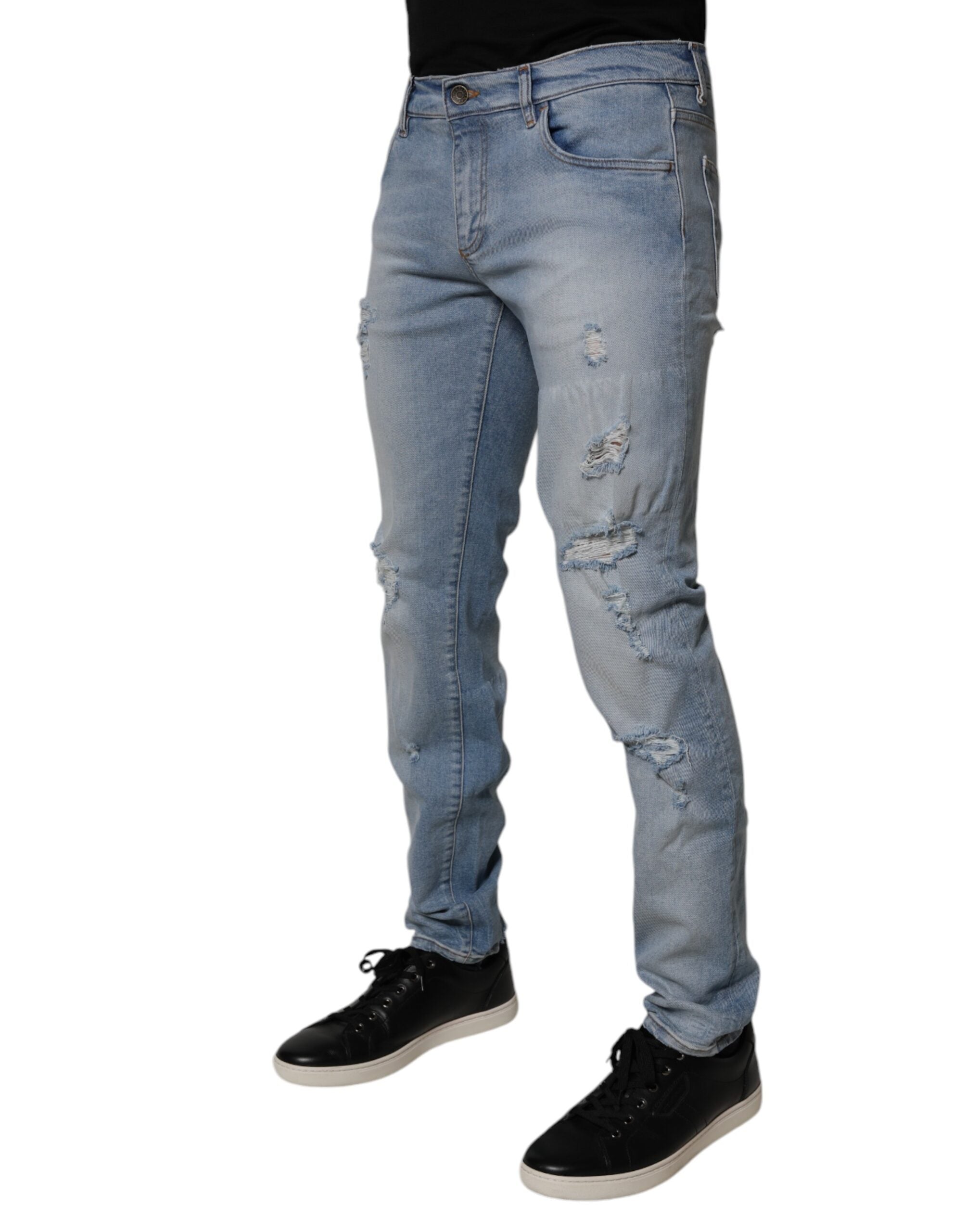 Dolce & Gabbana Blue Tattered Cotton Skinny Men Denim Jeans