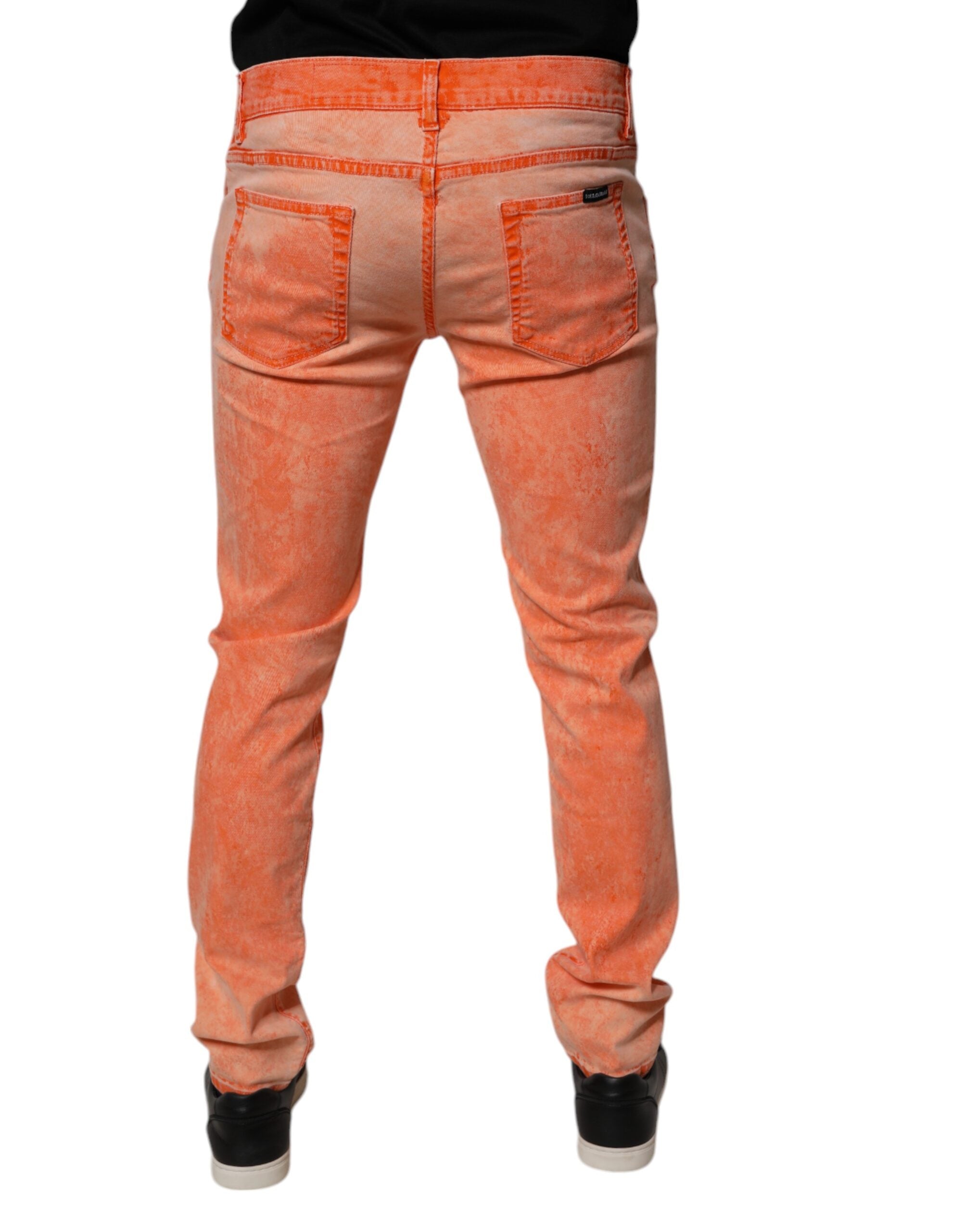Dolce & Gabbana Orange Tie Dye Cotton Skinny Men Denim Jeans