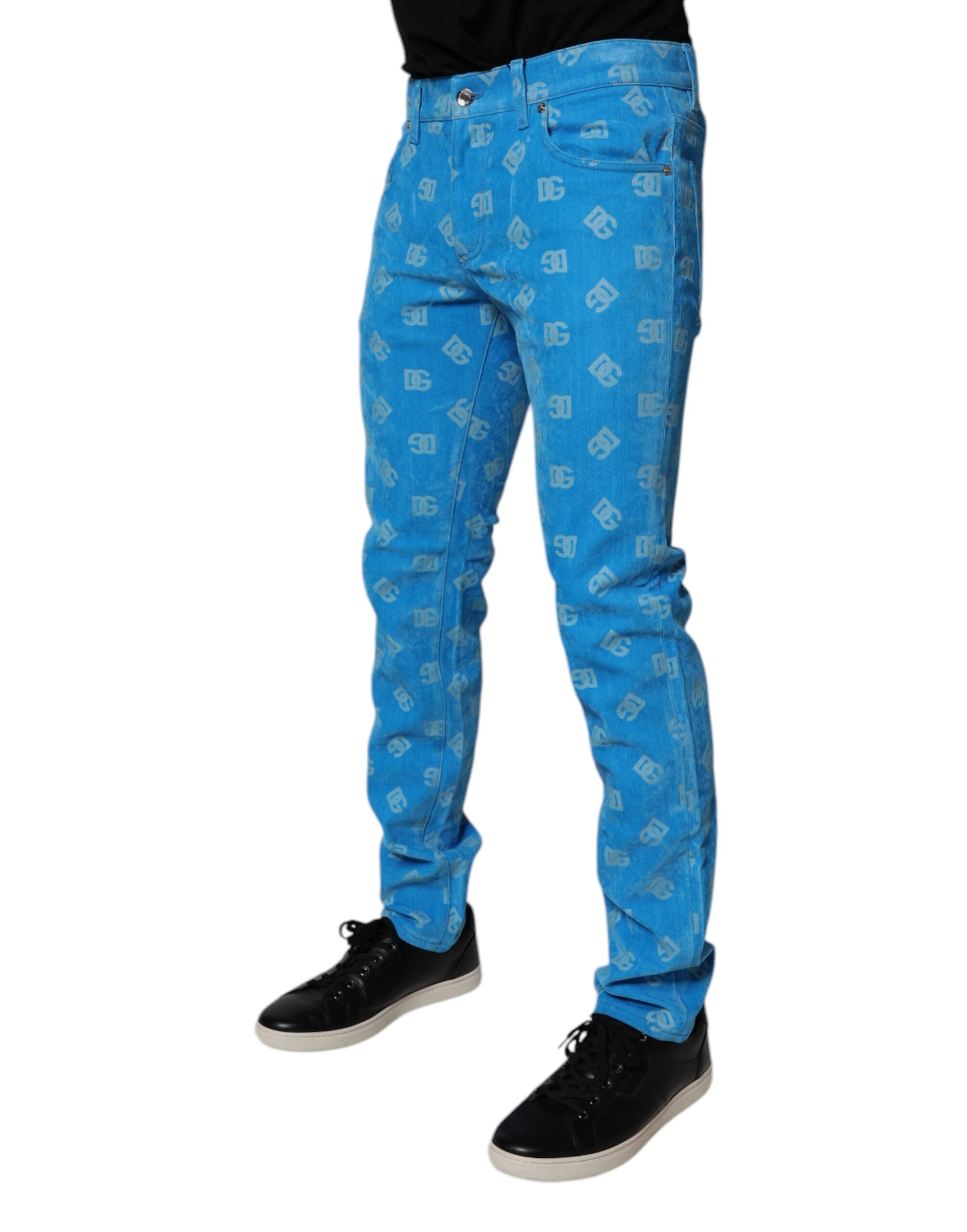 Dolce & Gabbana Blue Logo Monogram Cotton Skinny Denim Jeans