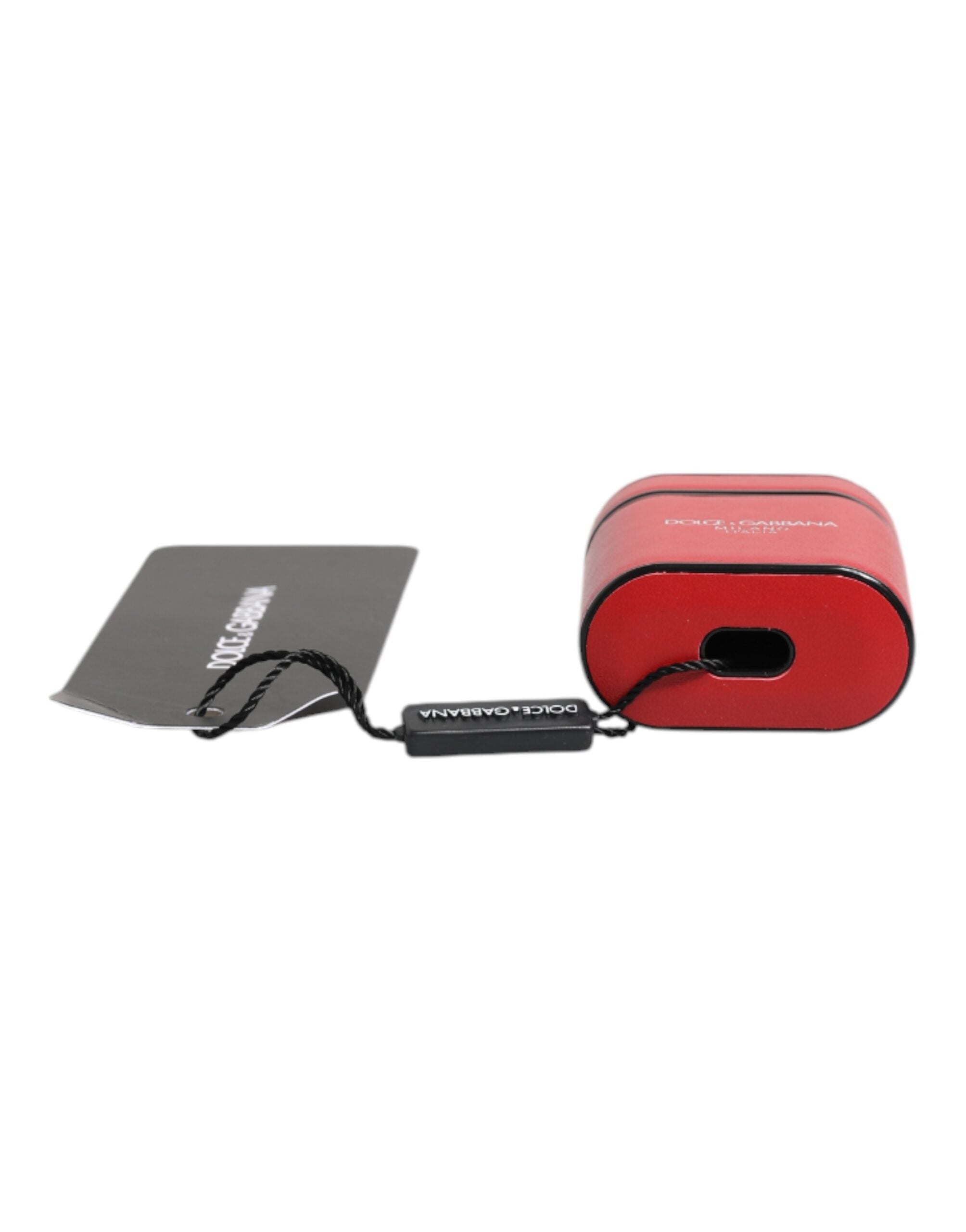 Dolce & Gabbana Red Calfskin Leather Logo Print Flip Holder Airpods Case