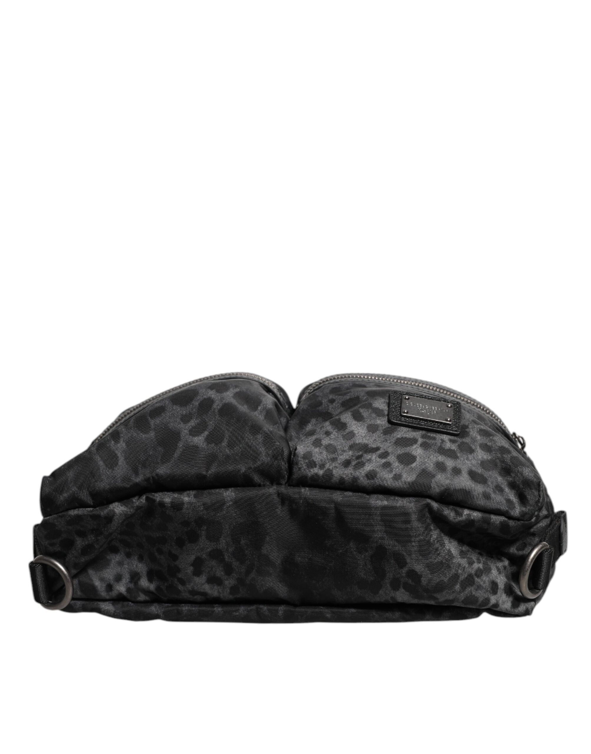 Dolce & Gabbana Black Gray Leopard DG Logo Belt Waist Fanny Pack Bag