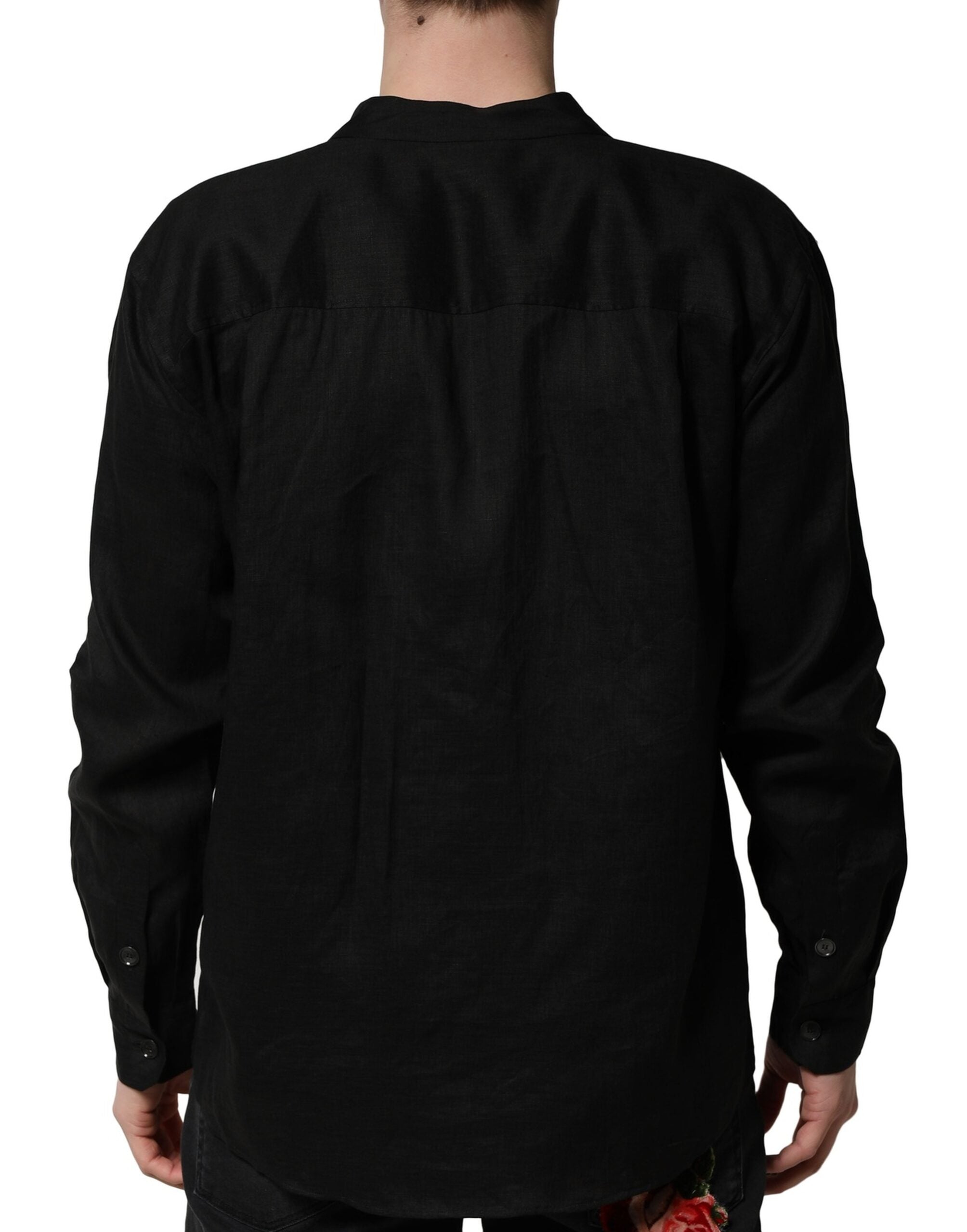 Dolce & Gabbana Black Linen Long Sleeves Men Casual Shirt