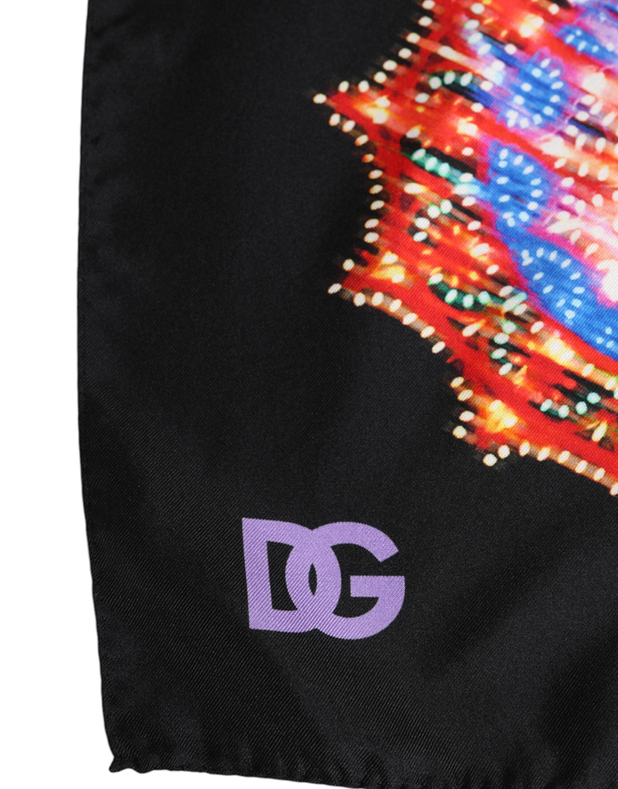 Dolce & Gabbana Black Multicolor Print Square Foulard Scarf