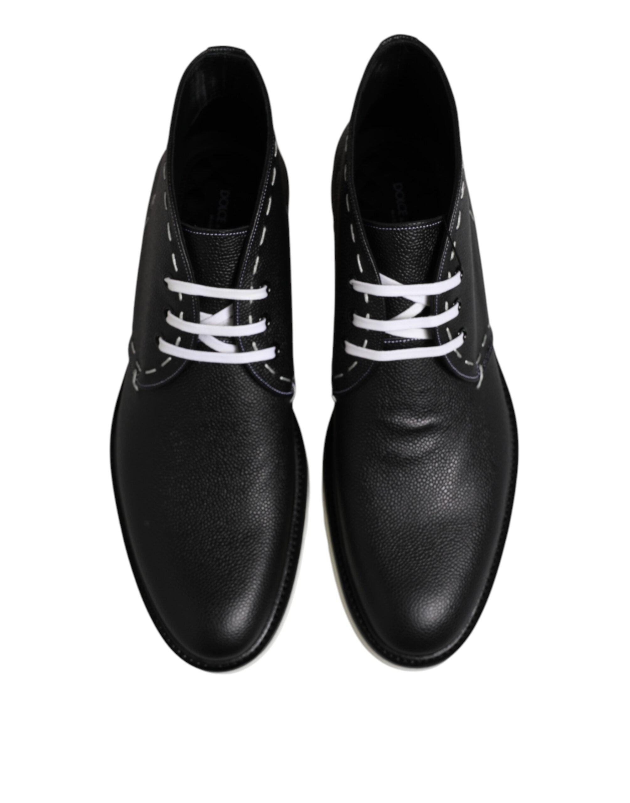 حذاء دولتشي آند غابانا أسود وأبيض من الجلد للكاحل