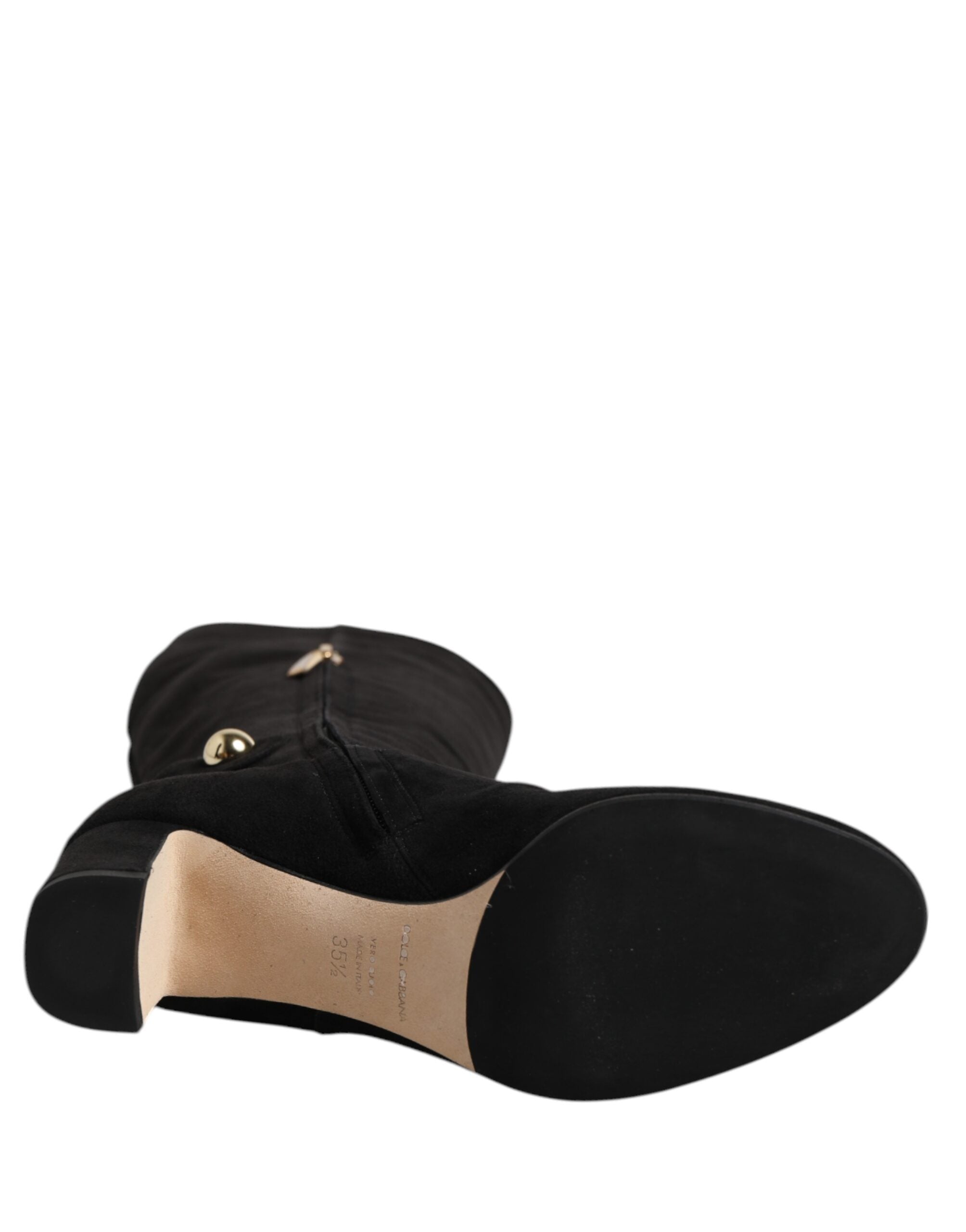 Dolce & Gabbana Black Suede Leather Knee High Boots Shoes