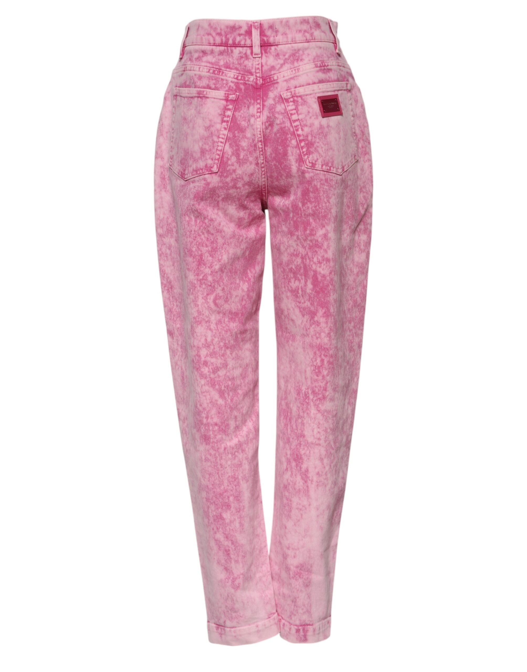 Dolce & Gabbana Pink Tie Dye High Waist Tapered Denim Jeans