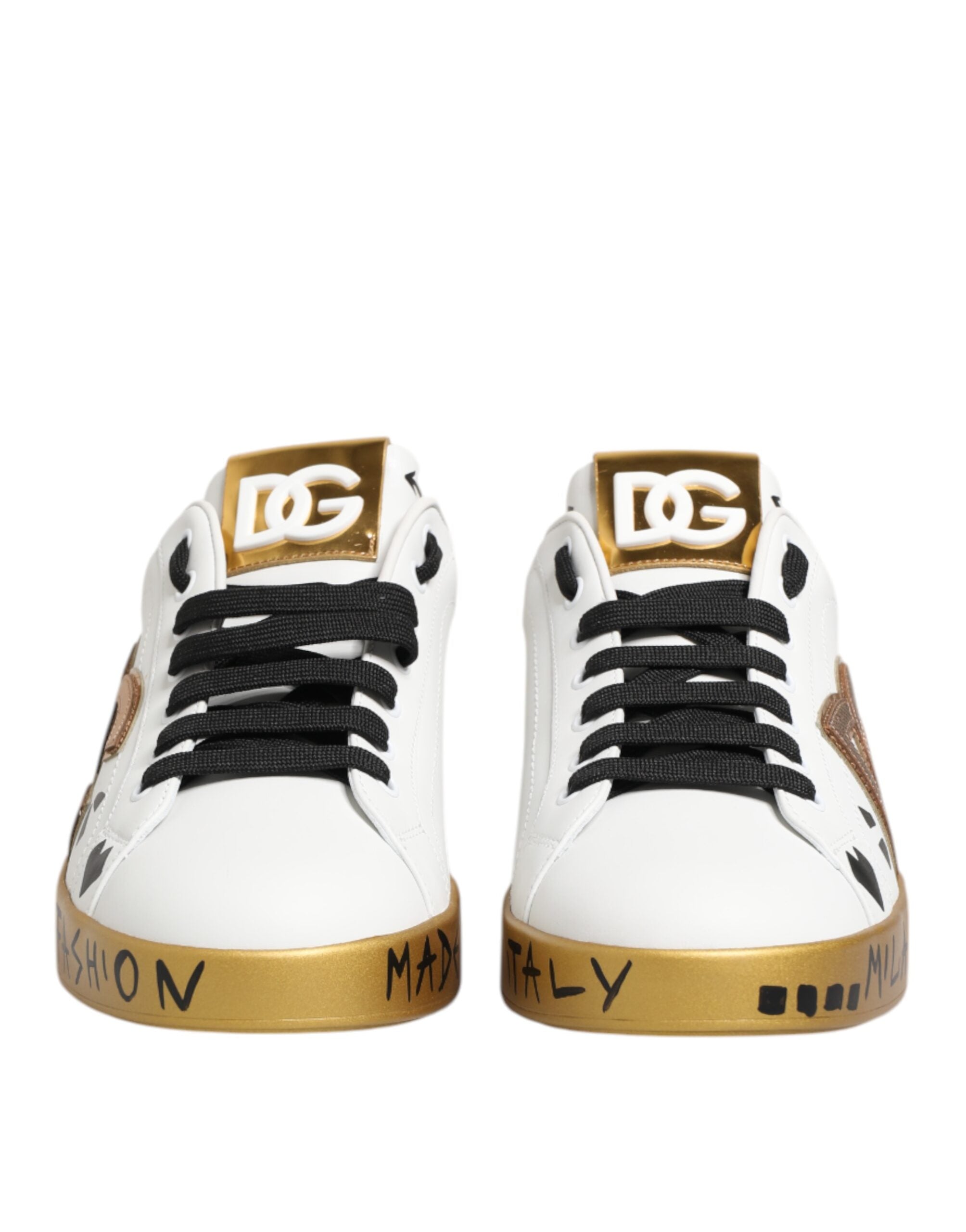 حذاء سنيكرز بورتوفينو من دولتشي آند غابانا باللون الأبيض الذهبي الكريستالي