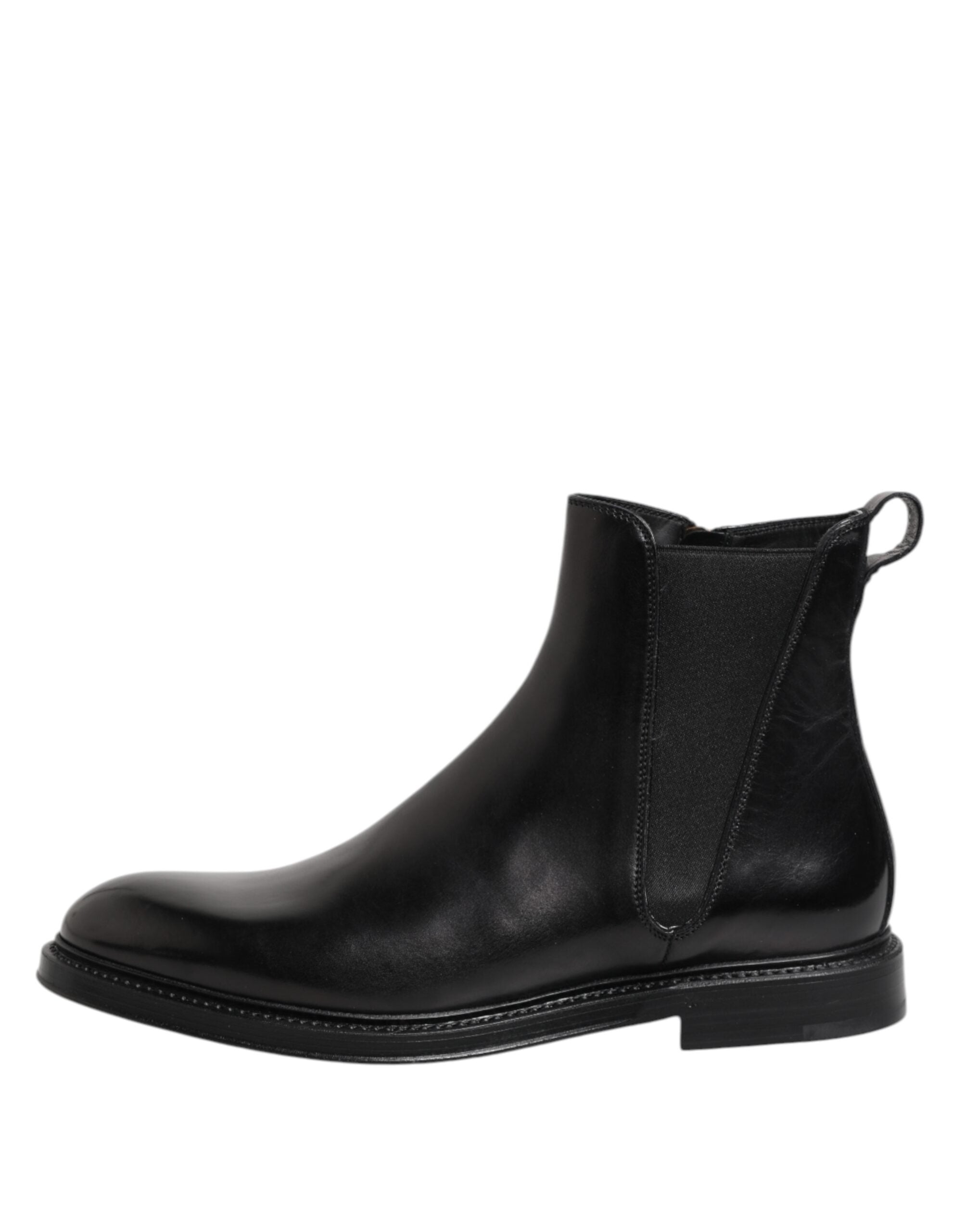 Dolce & Gabbana Black Chelsea Leather Mid Calf Boots Shoes