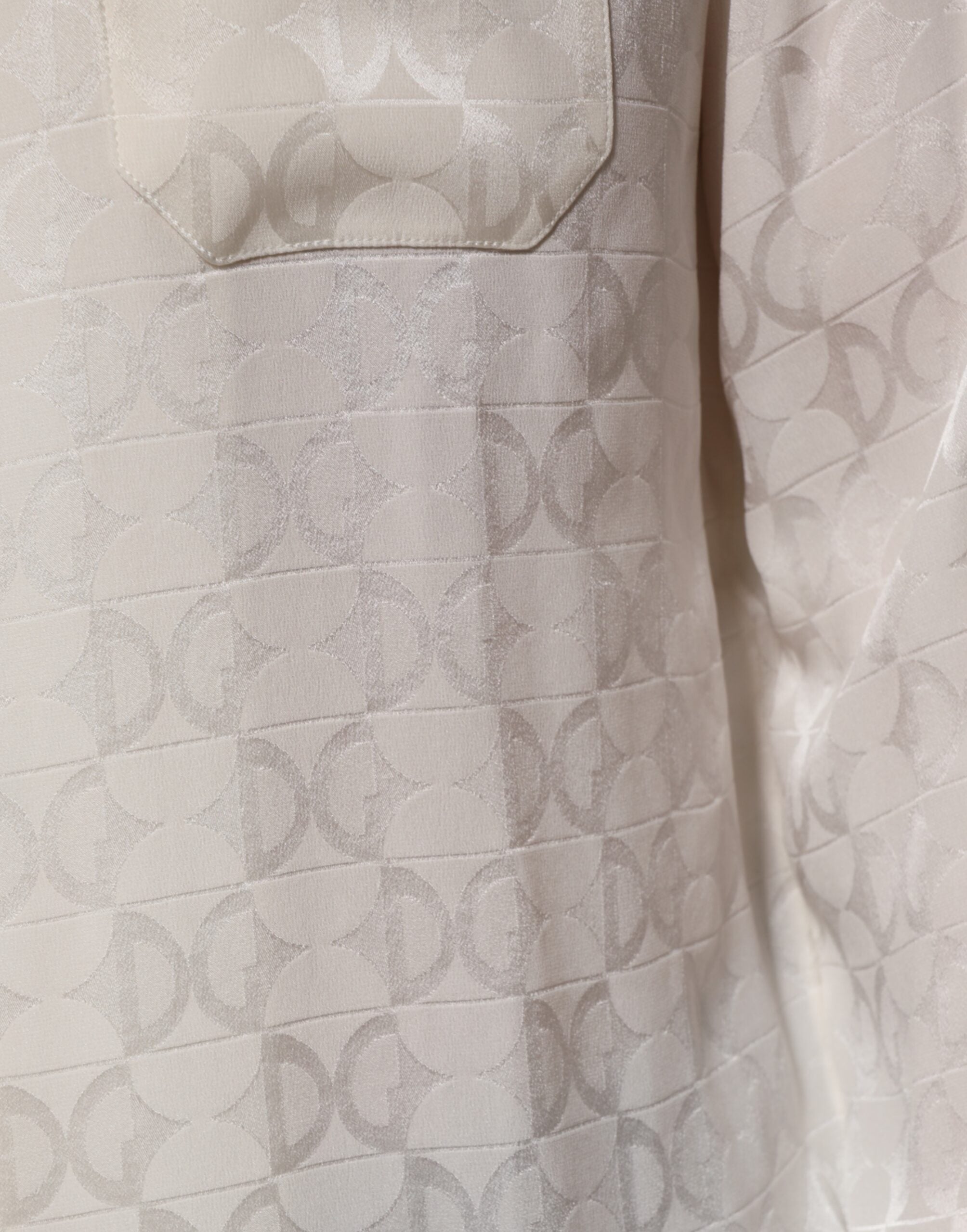 Dolce & Gabbana White Silk DG Logo Print Long Sleeves Shirt