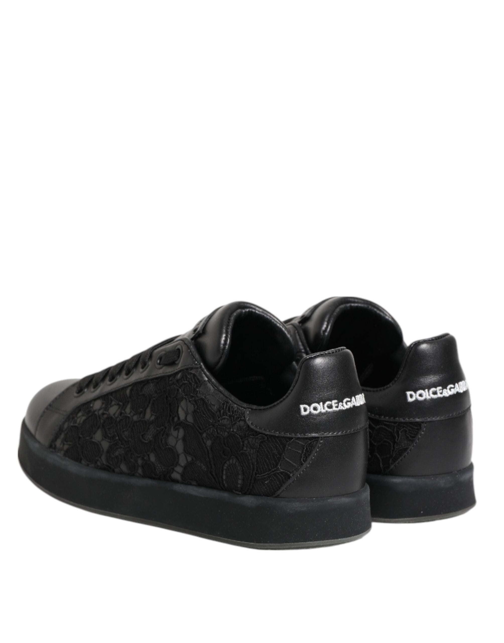 Dolce & Gabbana Black Floral Lace Low Top Sneakers Shoes