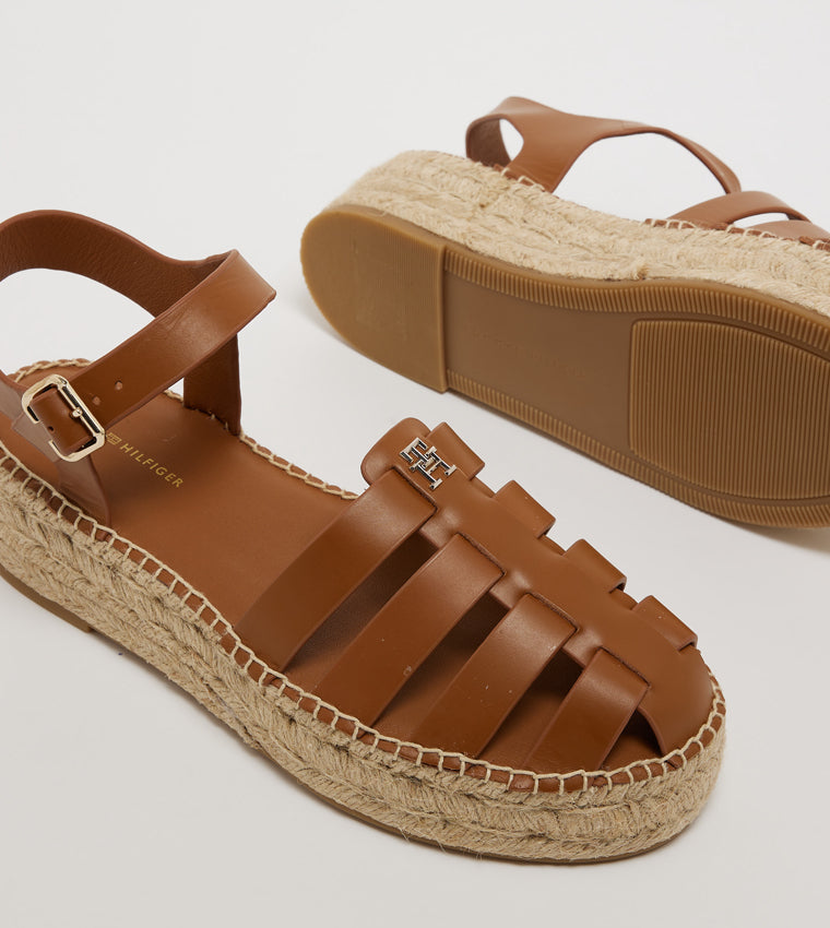 Tommy Hilfiger Brown Leather Platform Sandals