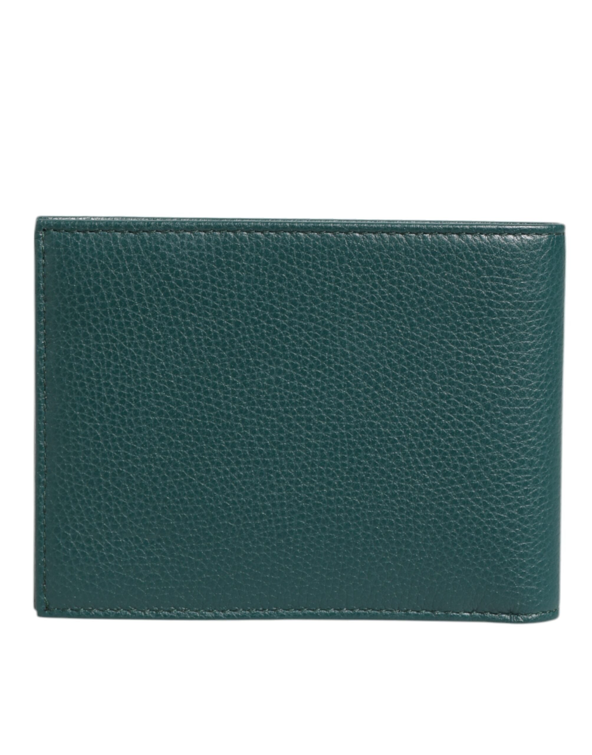 Dolce & Gabbana Green Leather DG Logo Plaque Bifold Men Card Holder Wallet