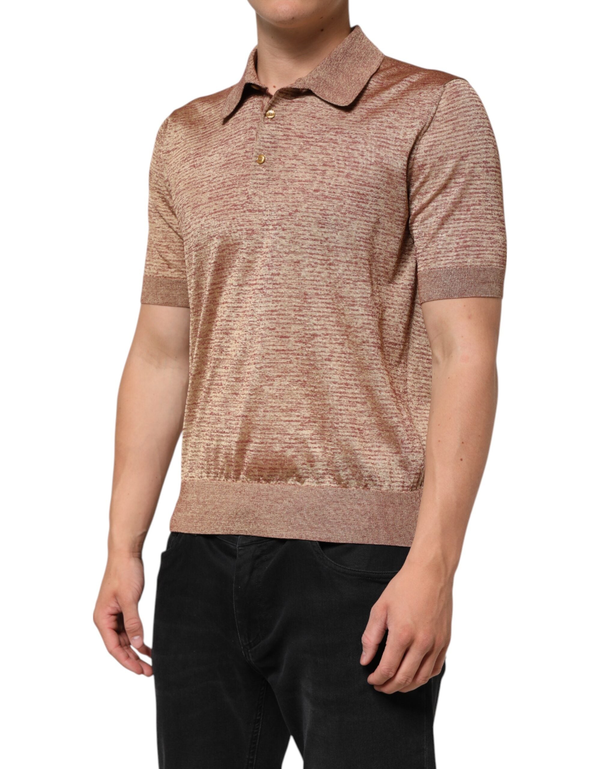 Dolce & Gabbana Brown Silk Textured Short Sleeve Polo T-shirt