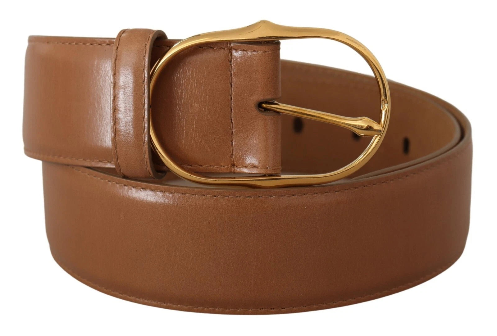 Costume National Brown Leather Gold Metal Oval Buckle Belt