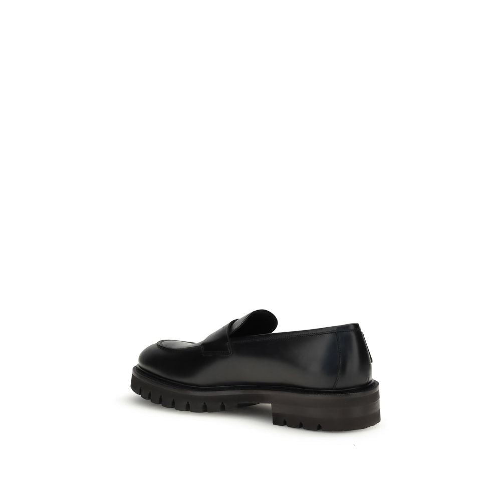 Ferragamo Black Calf Leather Bos Taurus Slip-On Loafers