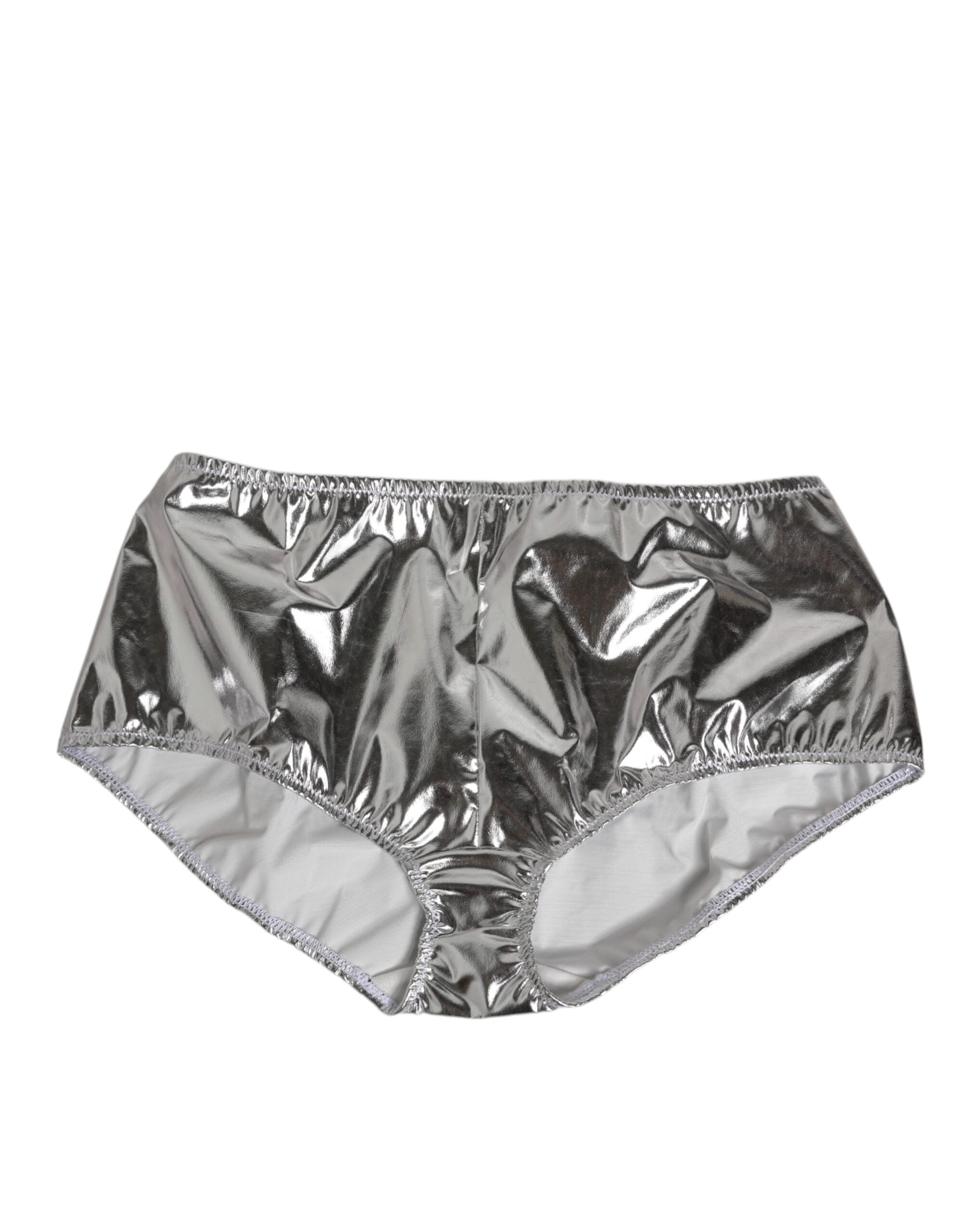 Dolce & Gabbana Silver Metallic High Waist Bikini Bottom Women Underwear