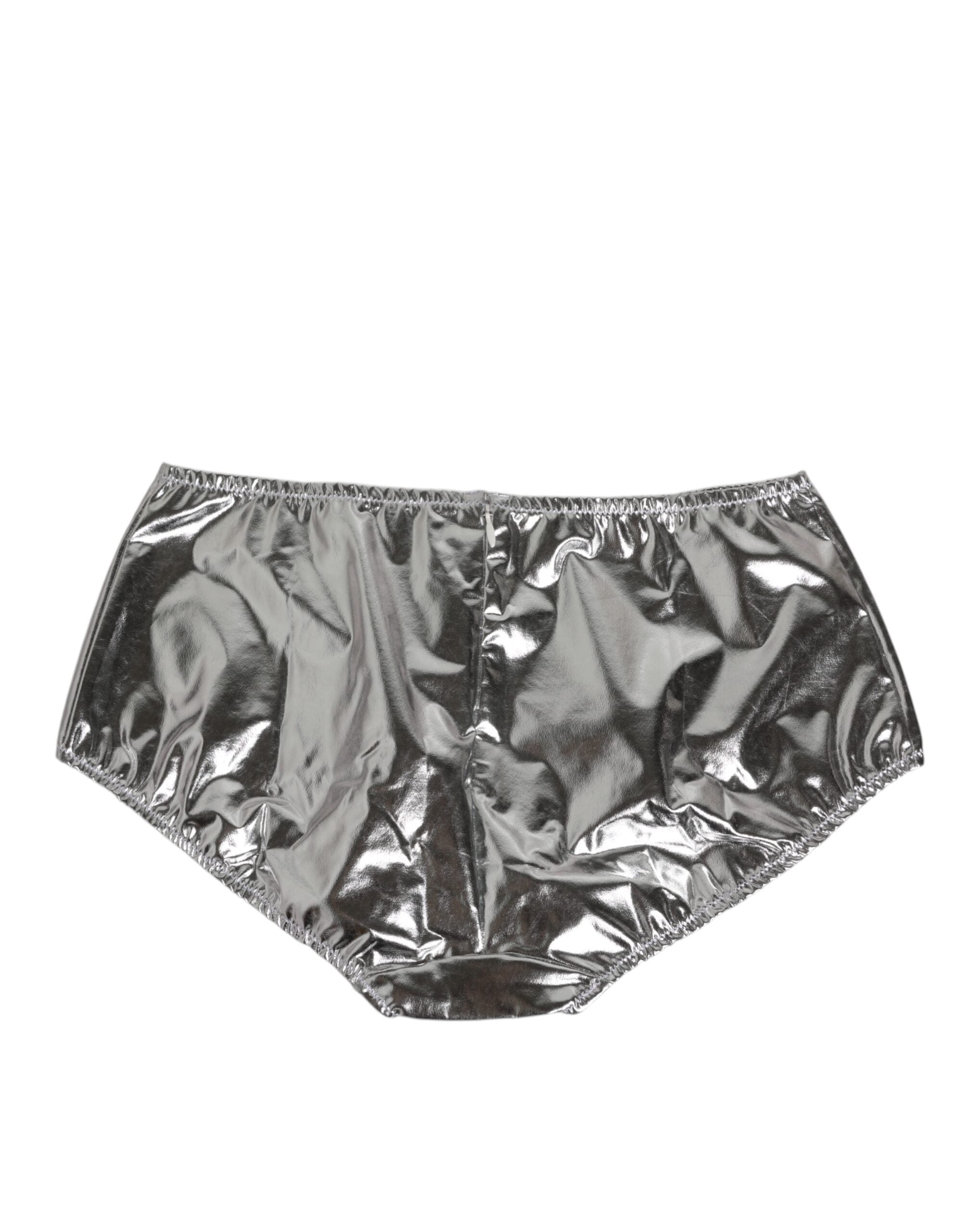 Dolce & Gabbana Silver Metallic High Waist Bikini Bottom Women Underwear