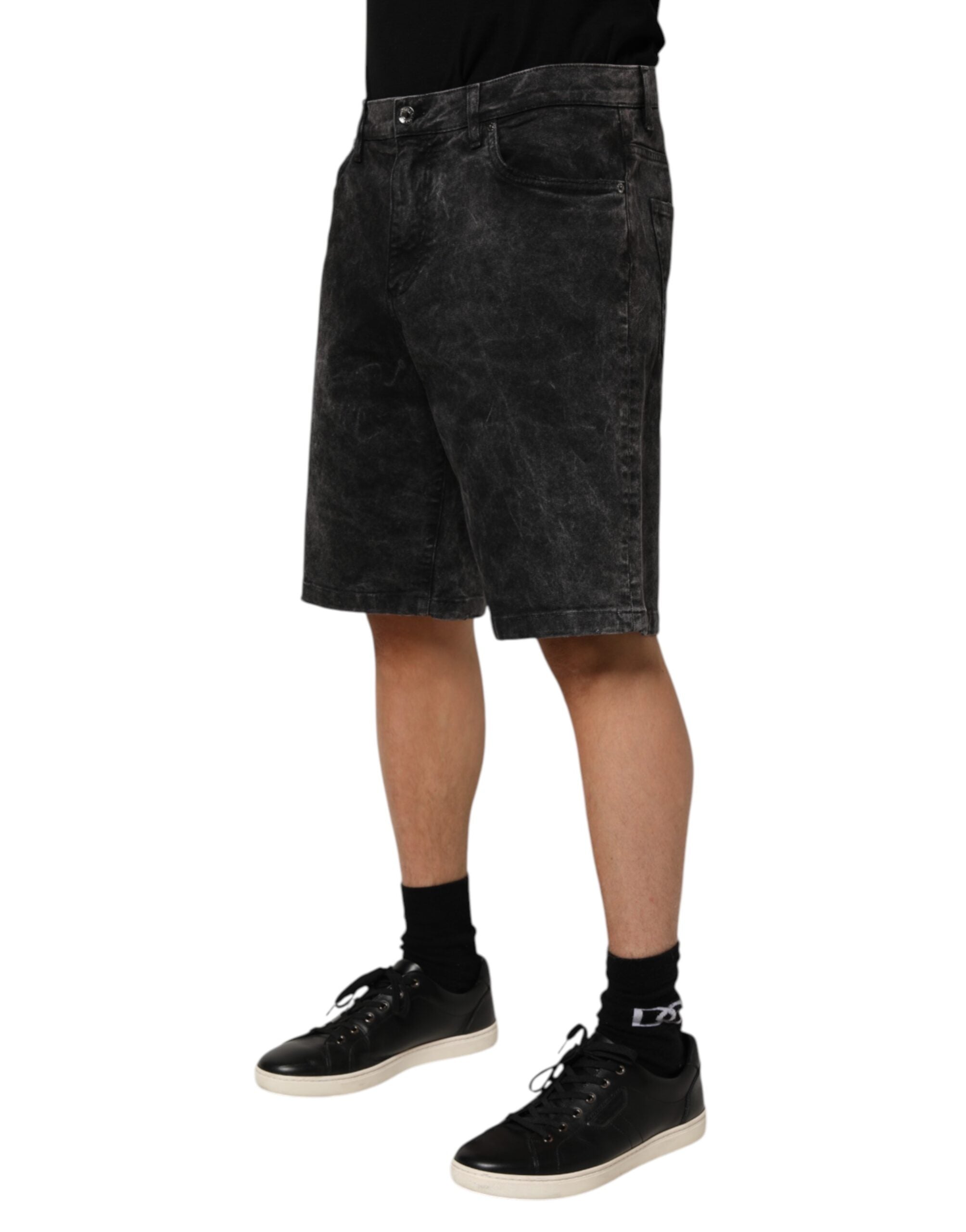 Dolce & Gabbana Black Cotton Mid Waist Denim Men Bermuda Short