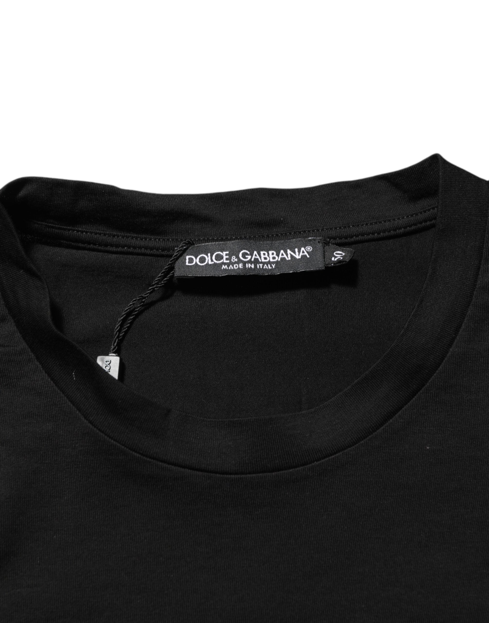 Dolce & Gabbana Black Logo Patch Cotton Men Crew Neck T-shirt