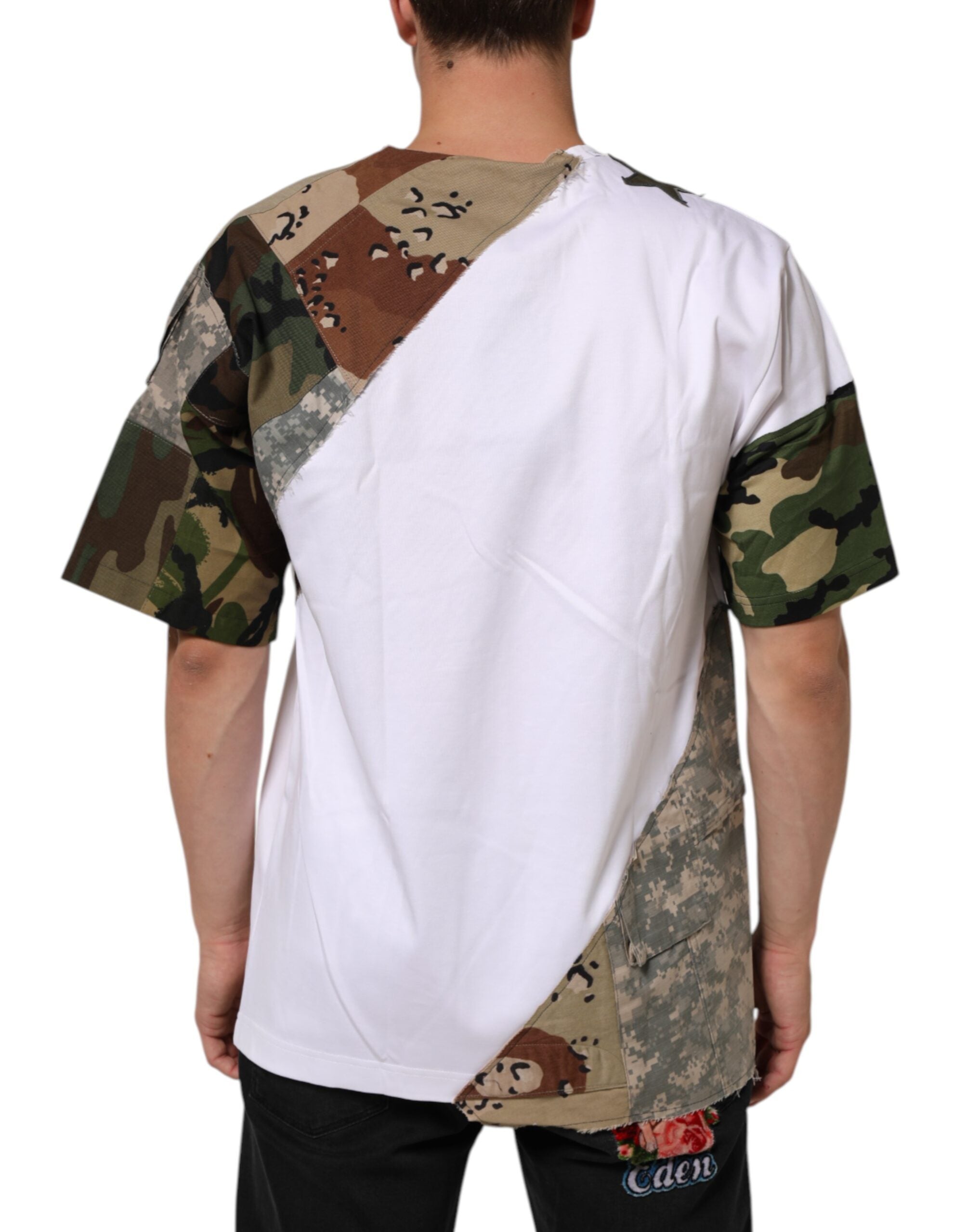 Dolce & Gabbana White Camouflage Patckwork Men Cotton T-shirt