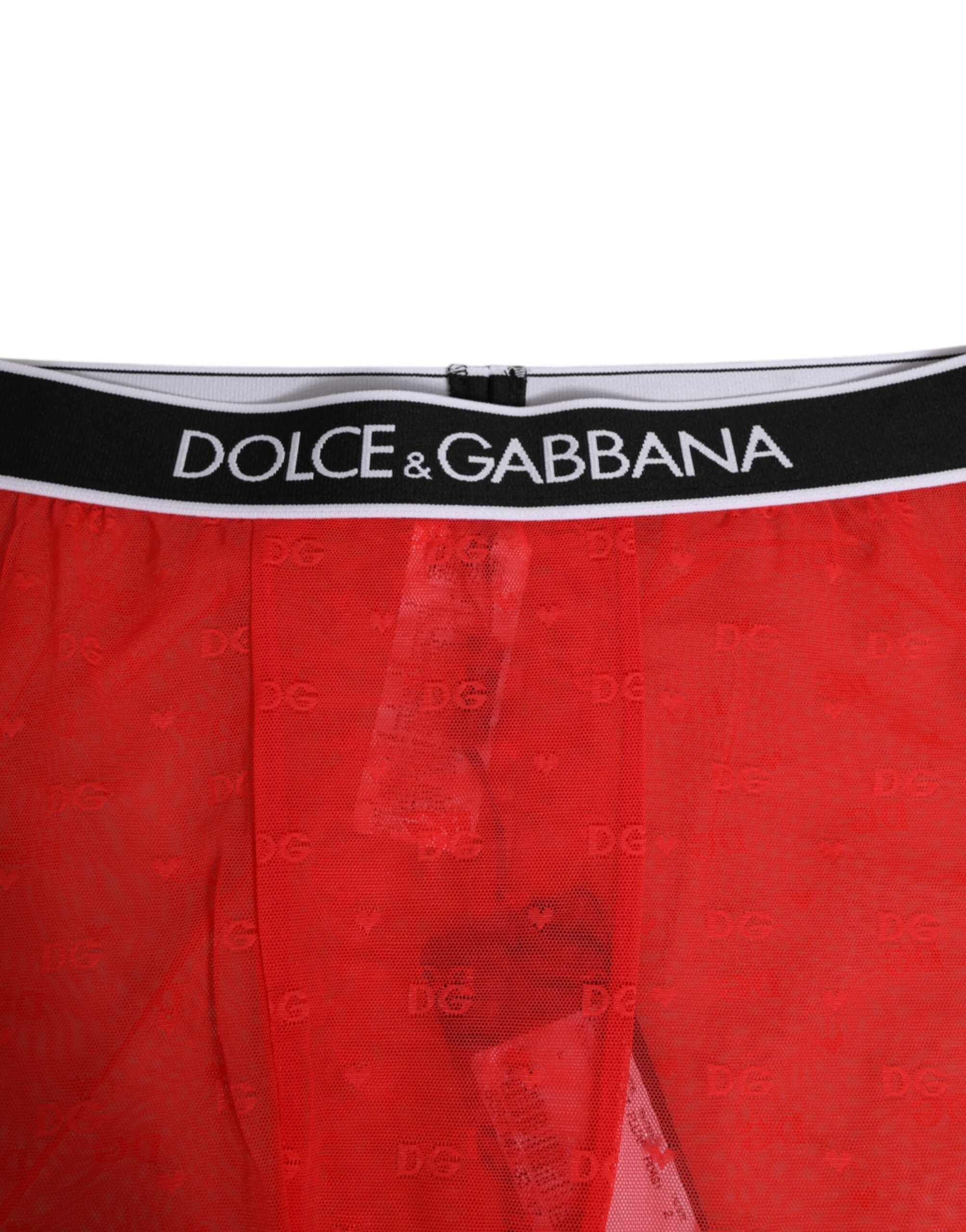 Dolce & Gabbana Red Logo Lace Tight Midi Trousers Underwear
