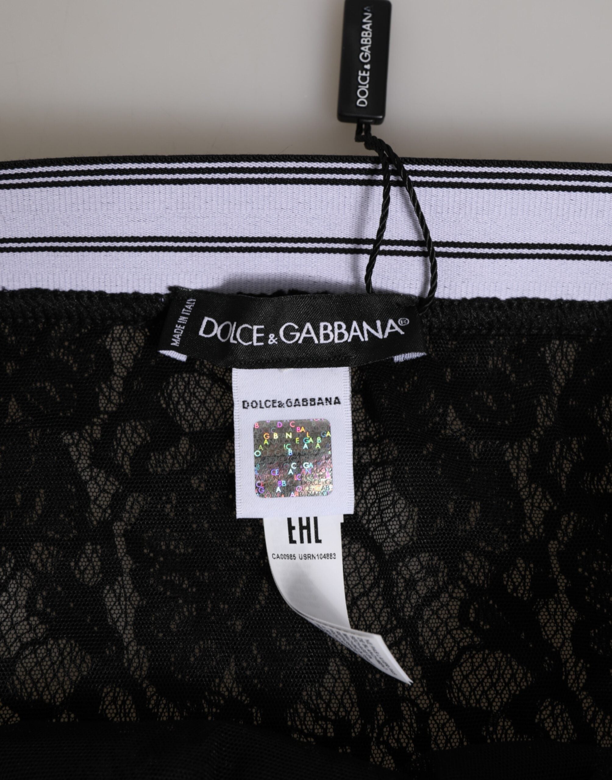 Dolce & Gabbana Black Lace Slip Brief Logo Waistband Underwear