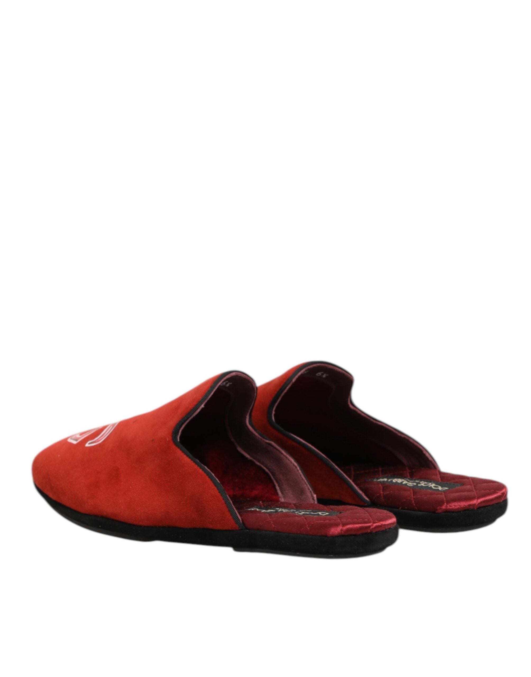 Dolce & Gabbana Red Suede DG King Men House Slippers Shoes
