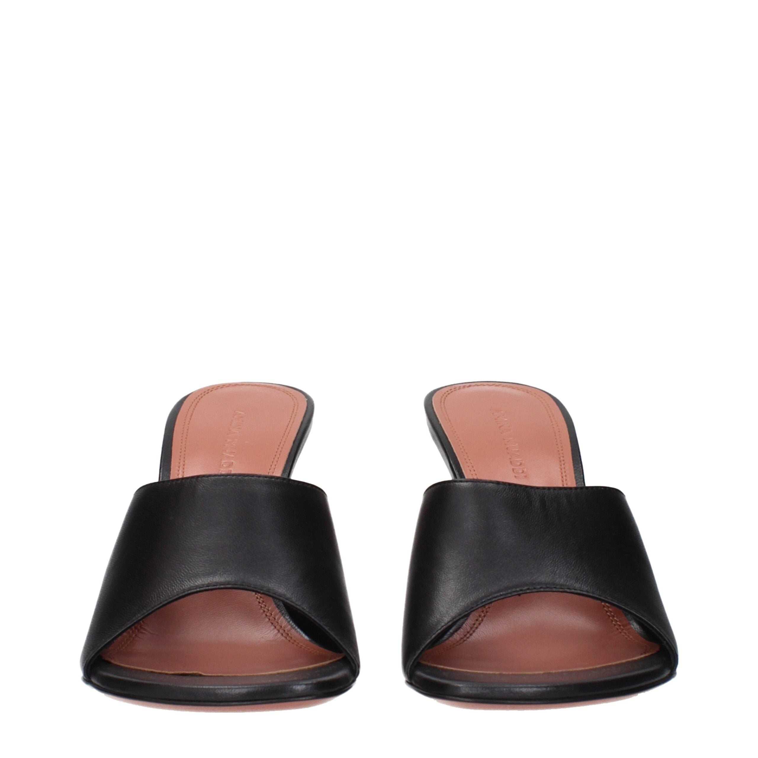 Amina Muaddi Black Leather Stiletto Heel Sandals