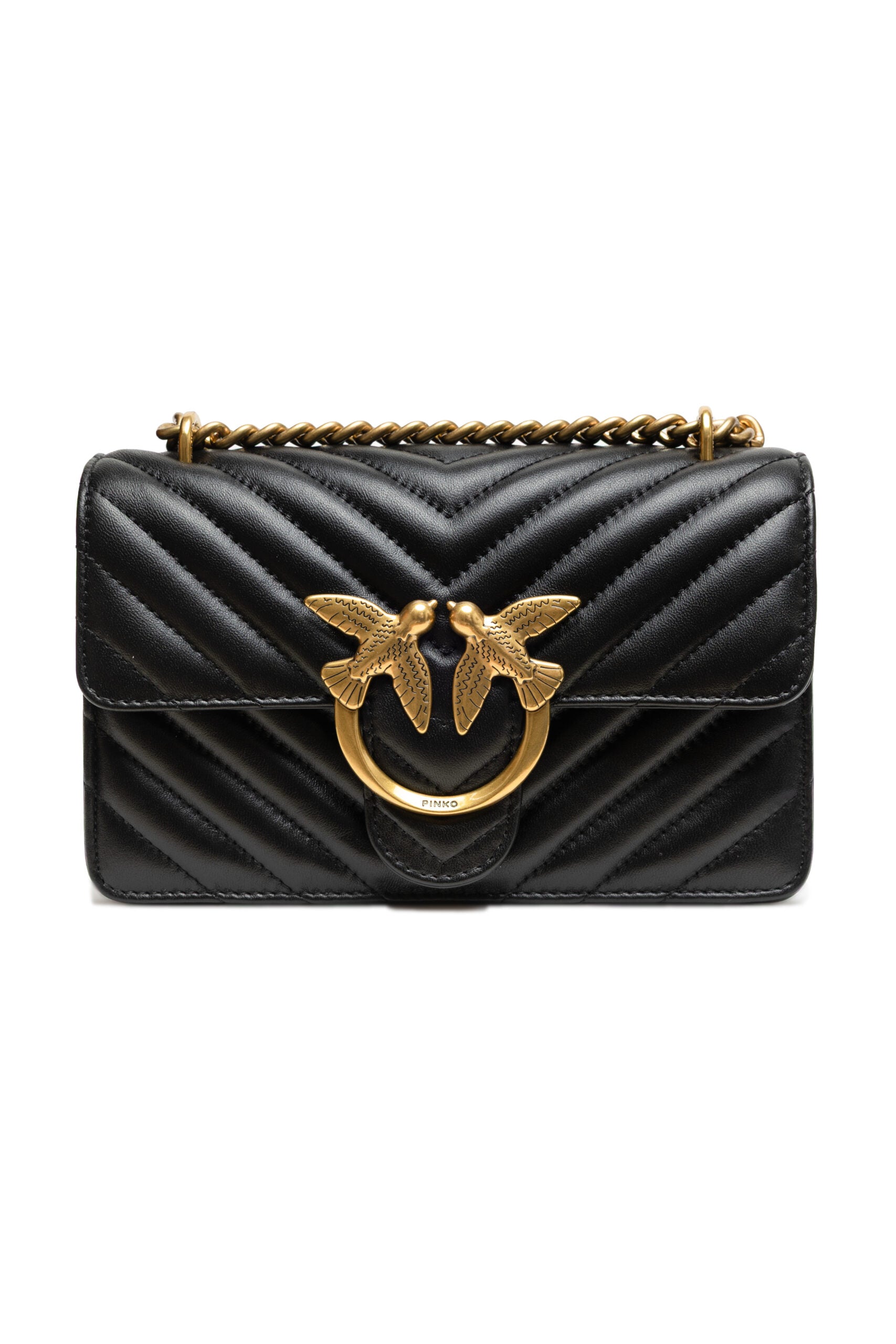 PINKO Black Leather Love One Mini Shoulder Bag