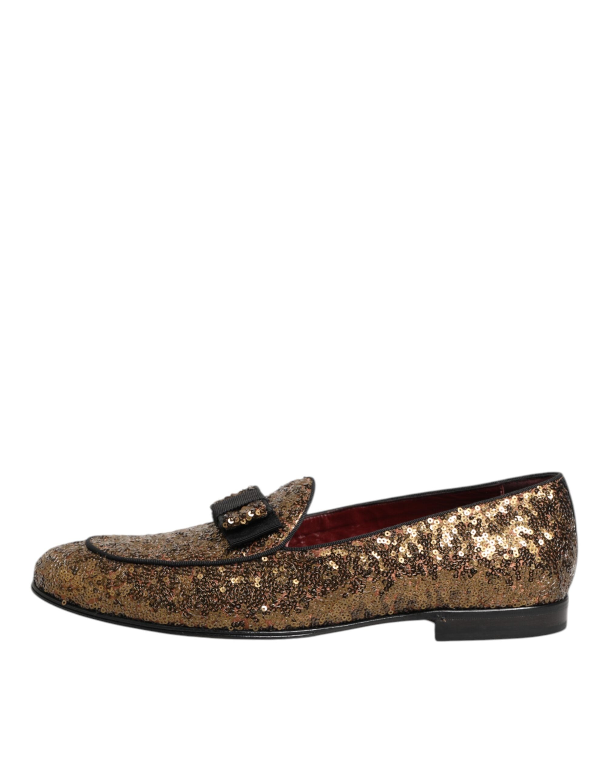 Dolce & Gabbana Gold Sequined Slip On Loafers Men Dress Shoes