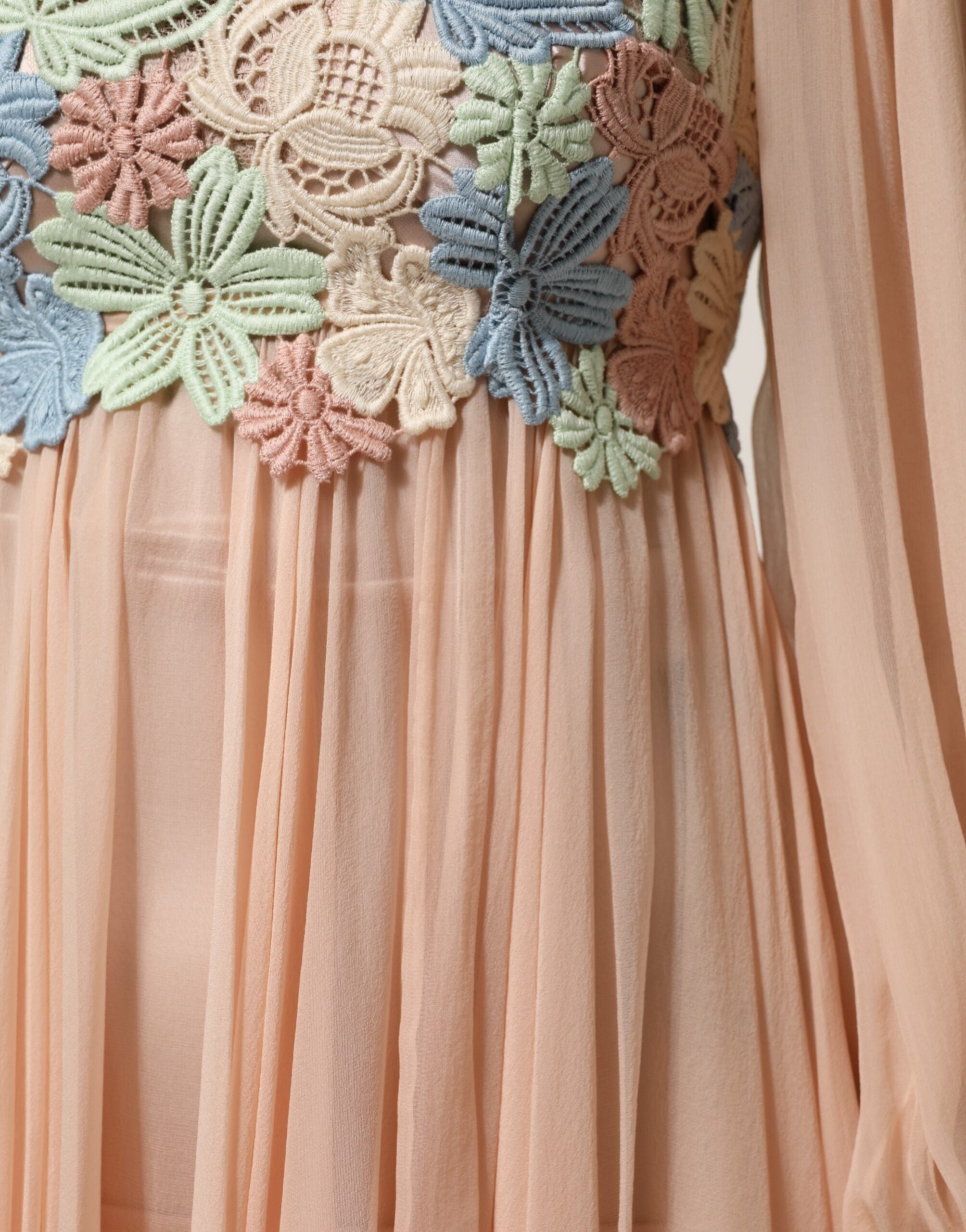 Dolce & Gabbana Pink Floral Embroidery Pleated A-line Dress
