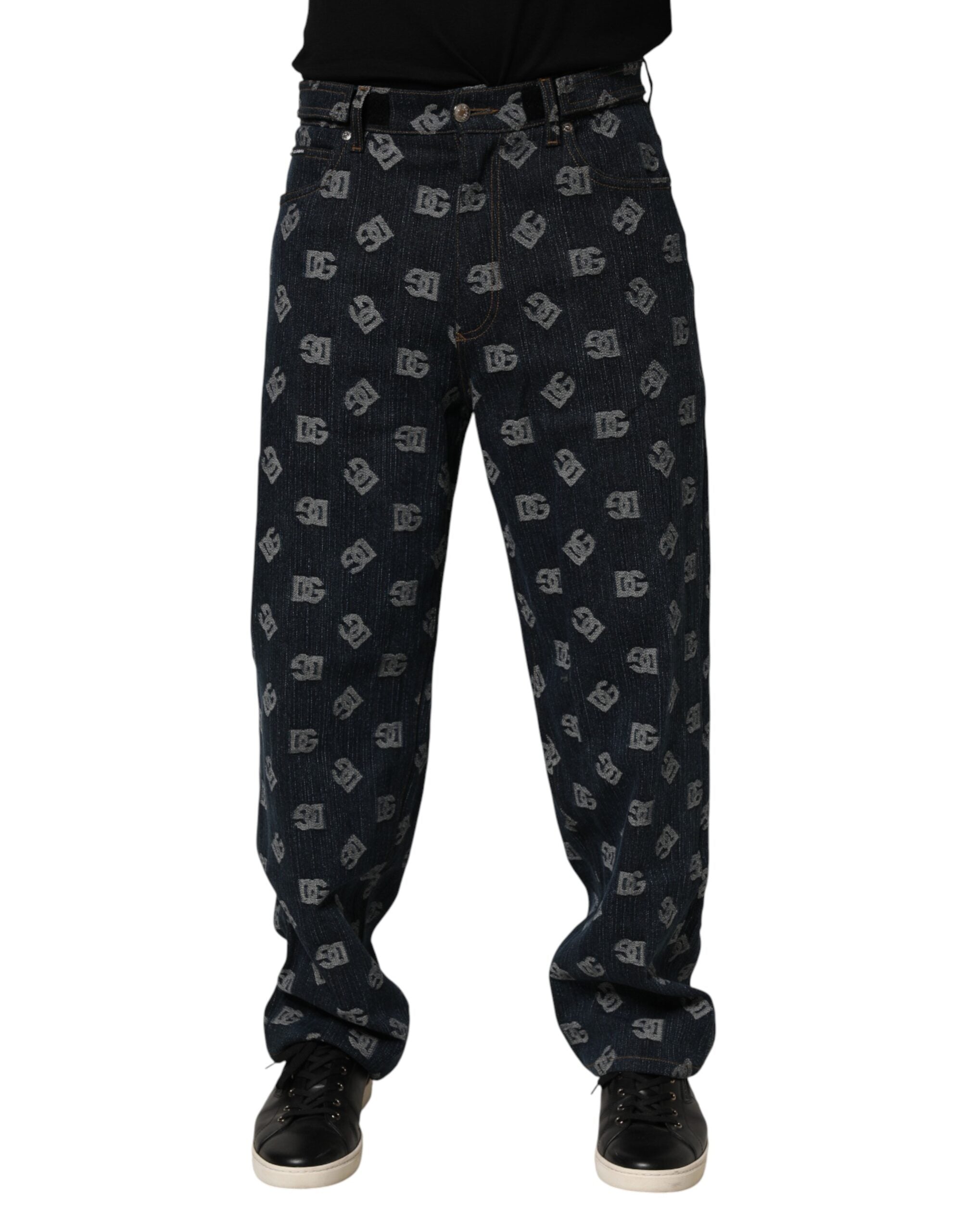 Dolce & Gabbana Blue Logo Print Straight Denim Men Jeans