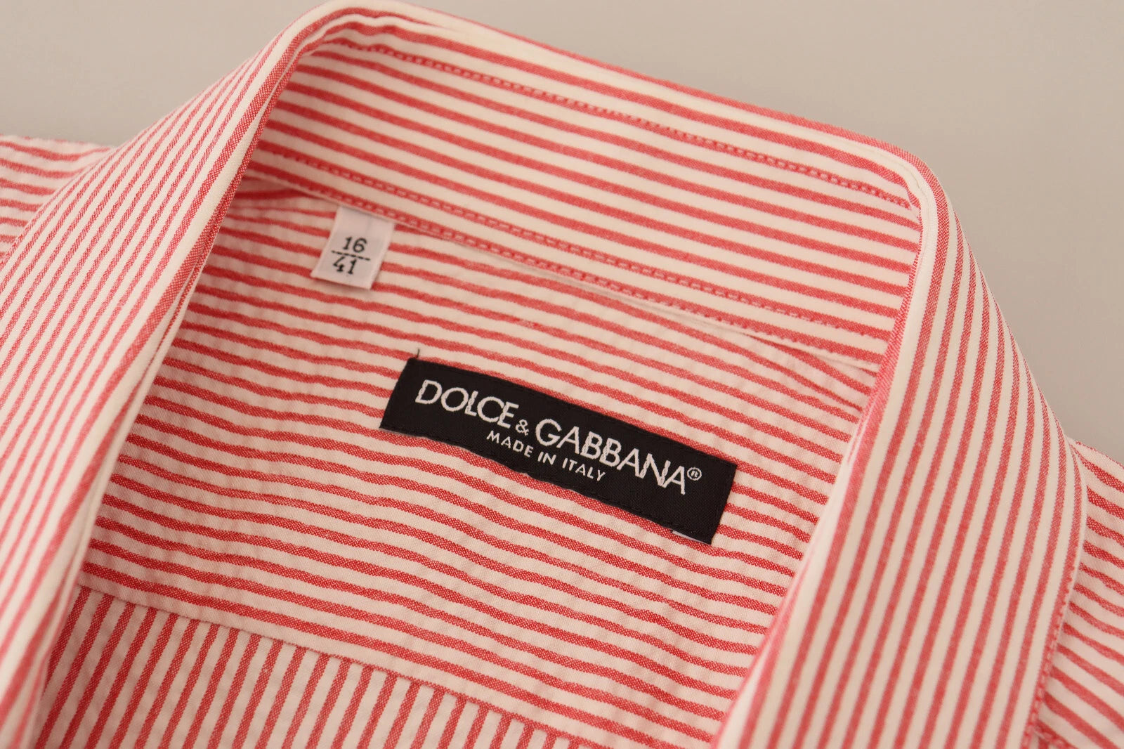 Dolce & Gabbana Red White Striped Cotton Short Sleeve Shirt