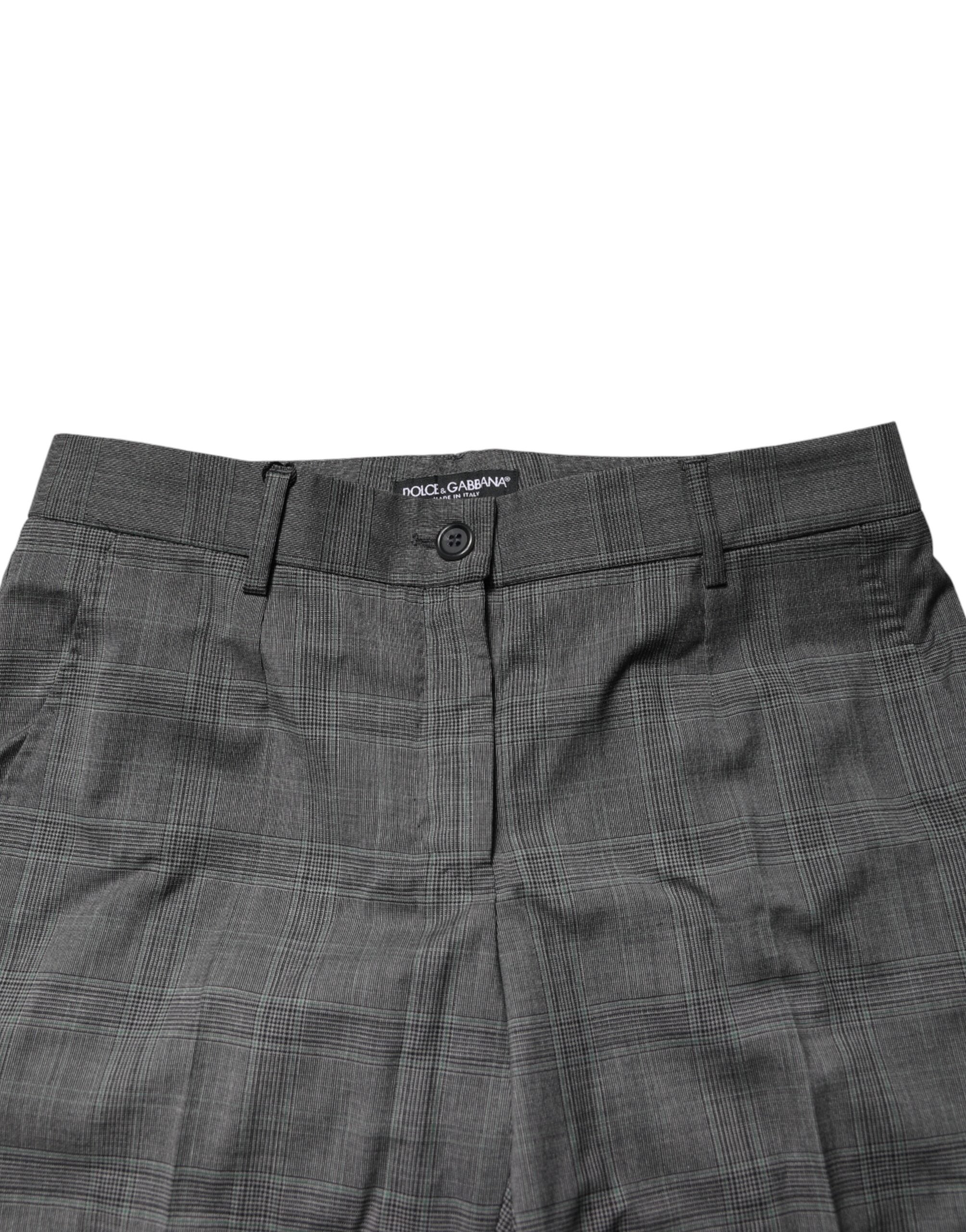 Dolce & Gabbana Dark Gray Check Tartan VirginWool Dress Pants