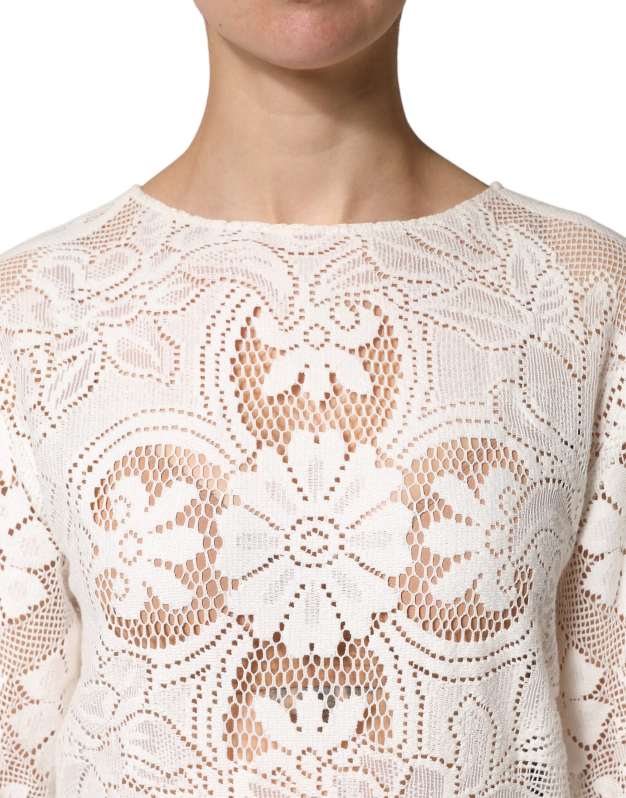 Dolce & Gabbana White Embroidery Lace Cotton Blouse Top