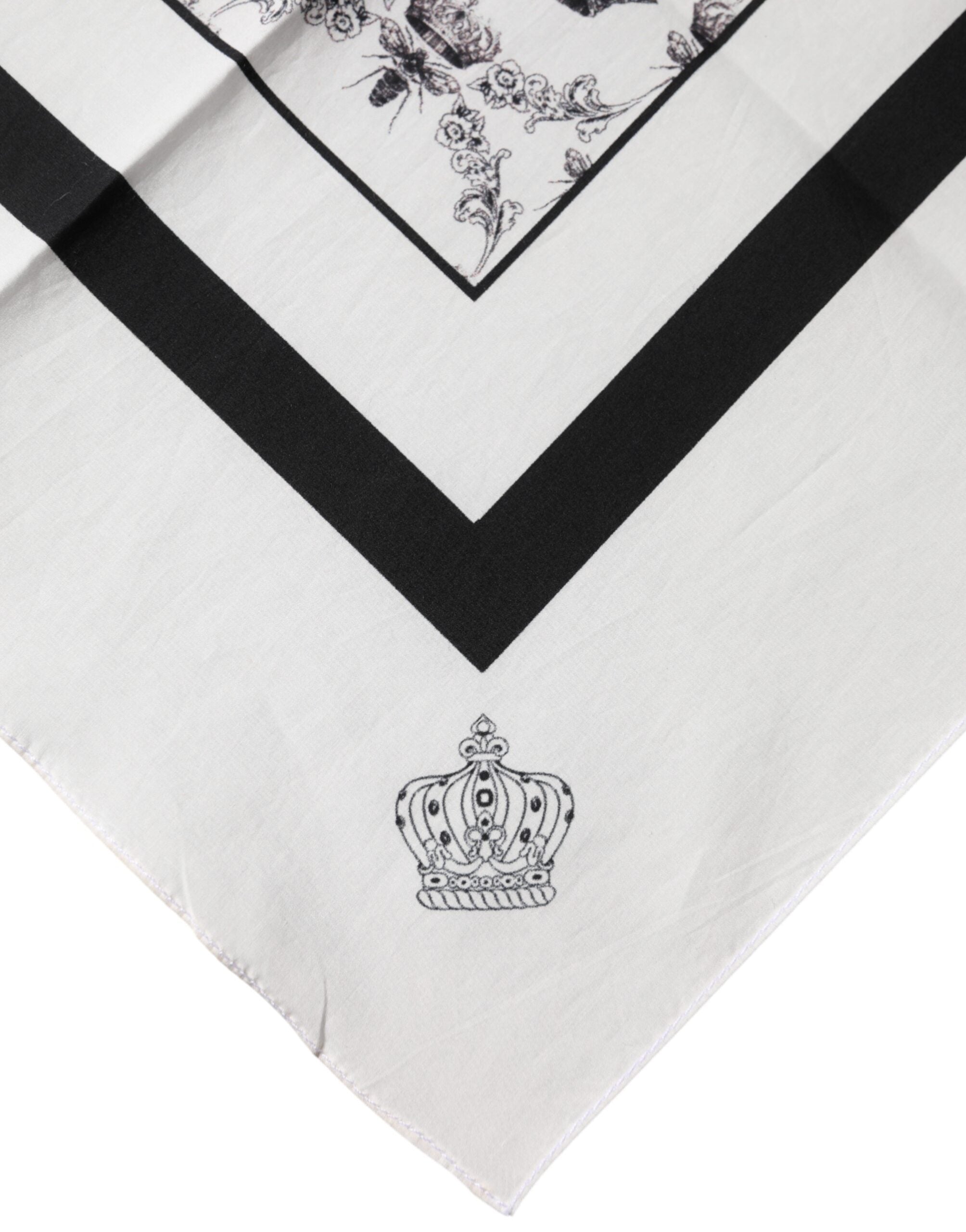 Dolce & Gabbana White Crown Cotton Men Square Foulard Scarf