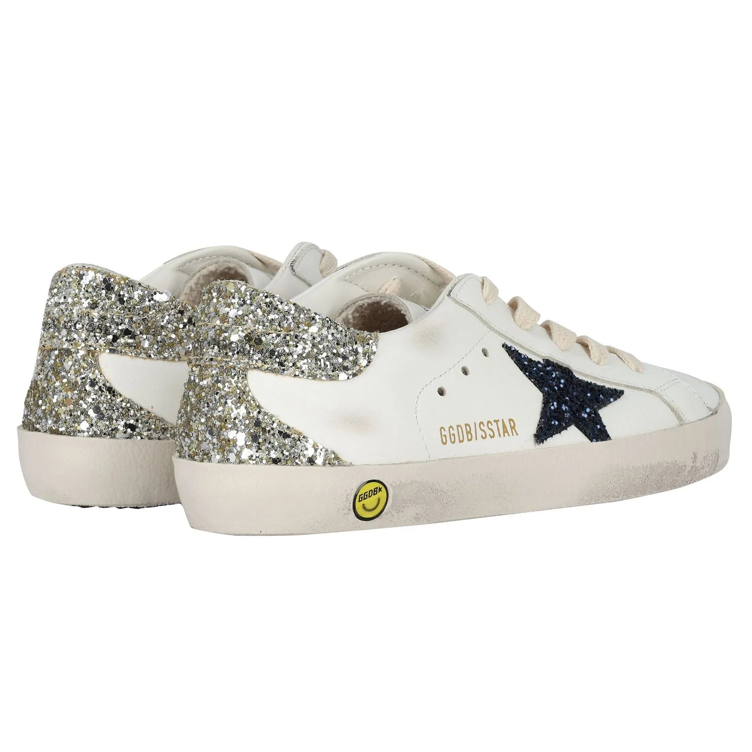 Golden Goose Girls White Leather & Glitter Super-Star Logo Trainers