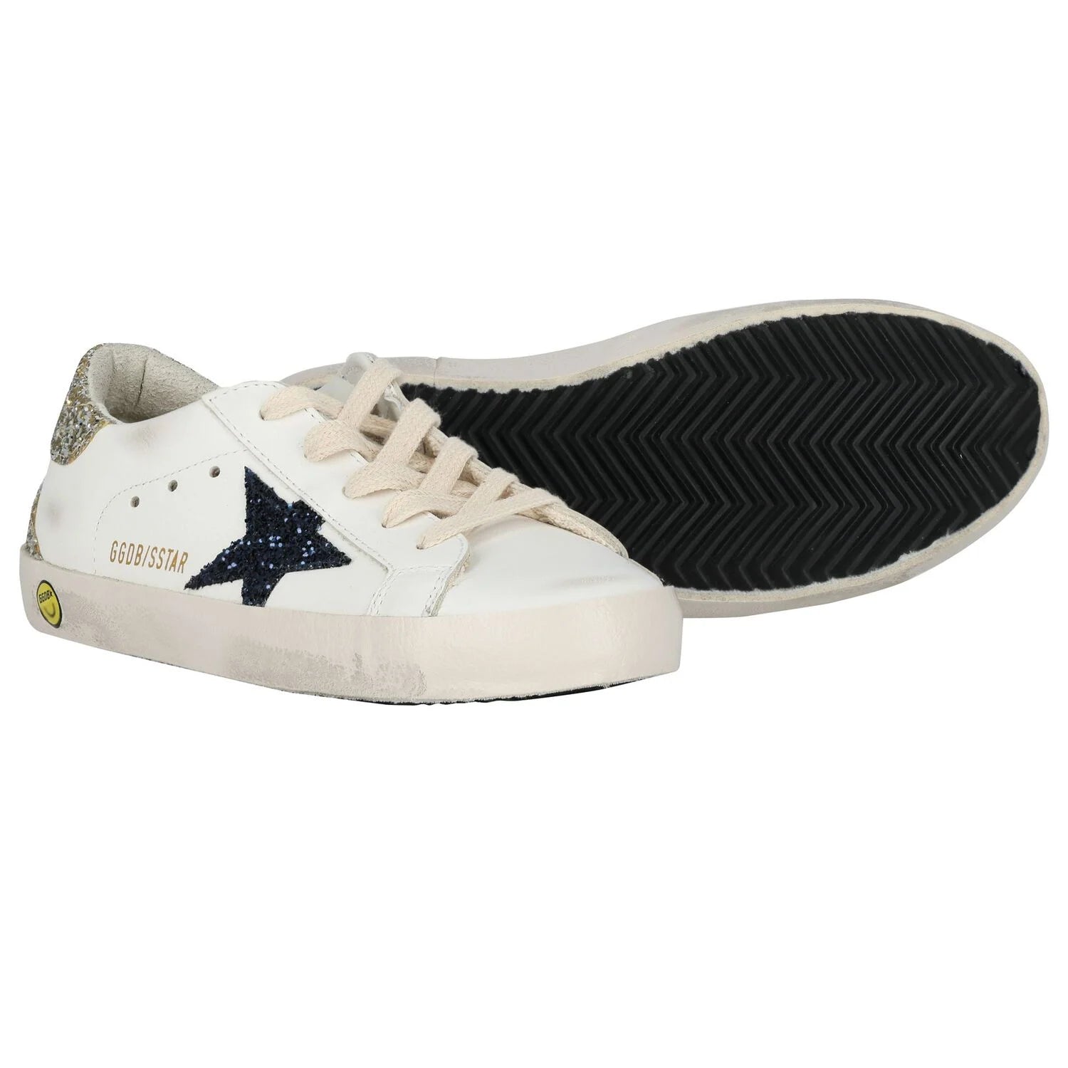 Golden Goose Girls White Leather & Glitter Super-Star Logo Trainers
