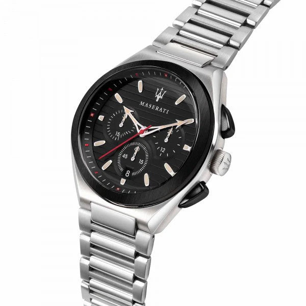 Maserati Triconic Chronograph Black Dial Silver Steel Strap R8873639002 - 43mm