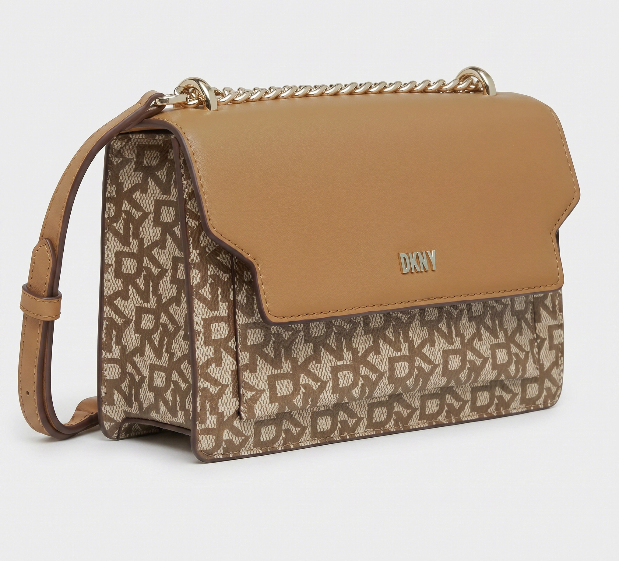 DKNY Monogram Chain Crossbody – Camel Multi