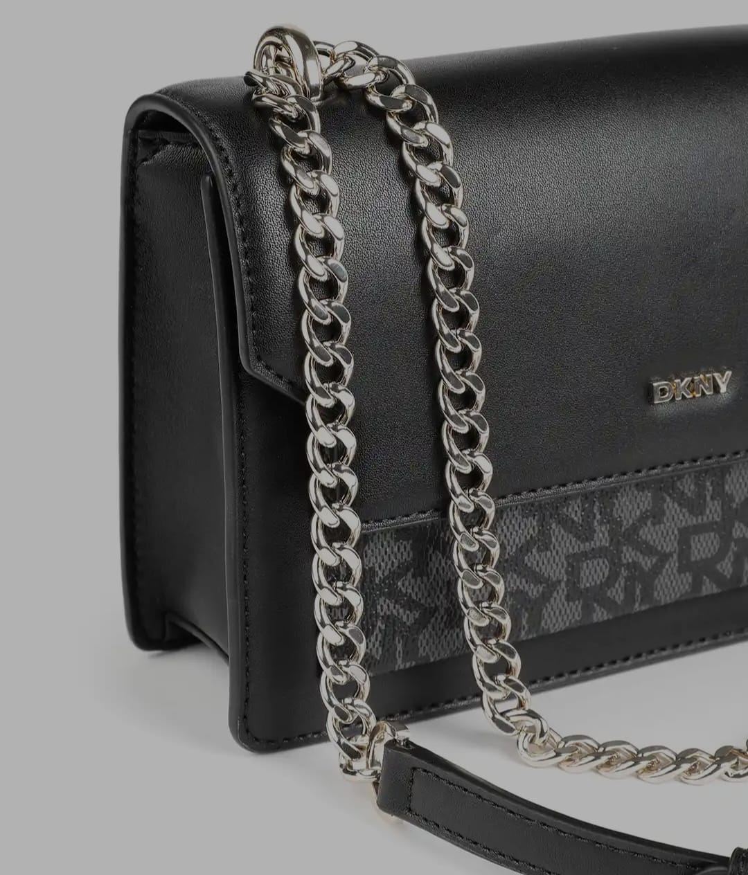 DKNY Leather Brand Logo Printed Structured Shoulder Bag - Black