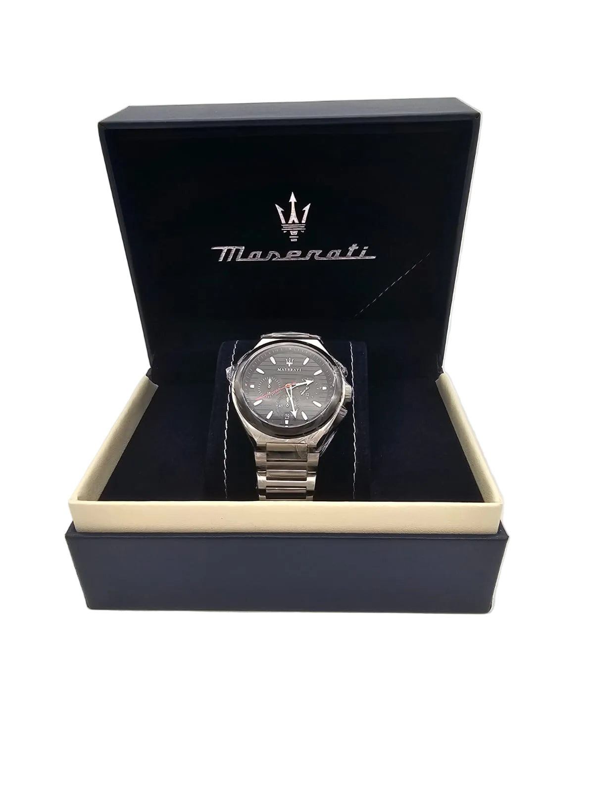 Maserati Triconic Chronograph Black Dial Silver Steel Strap R8873639002 - 43mm
