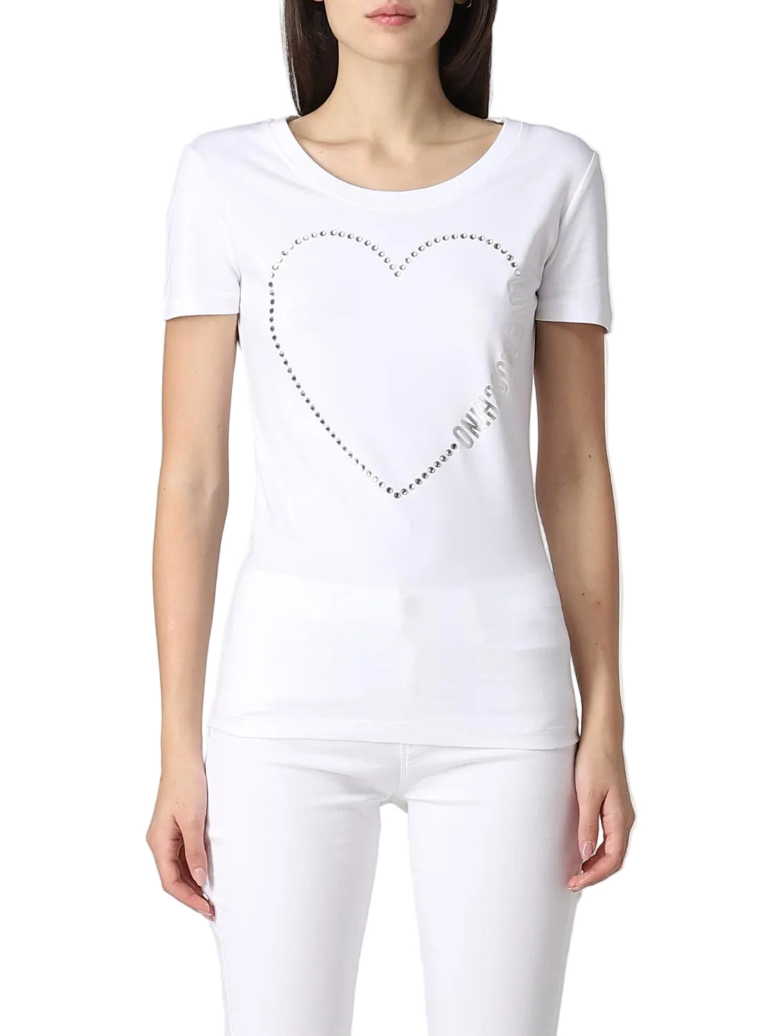 Love Moschino Heart Strass T-Shirt – White