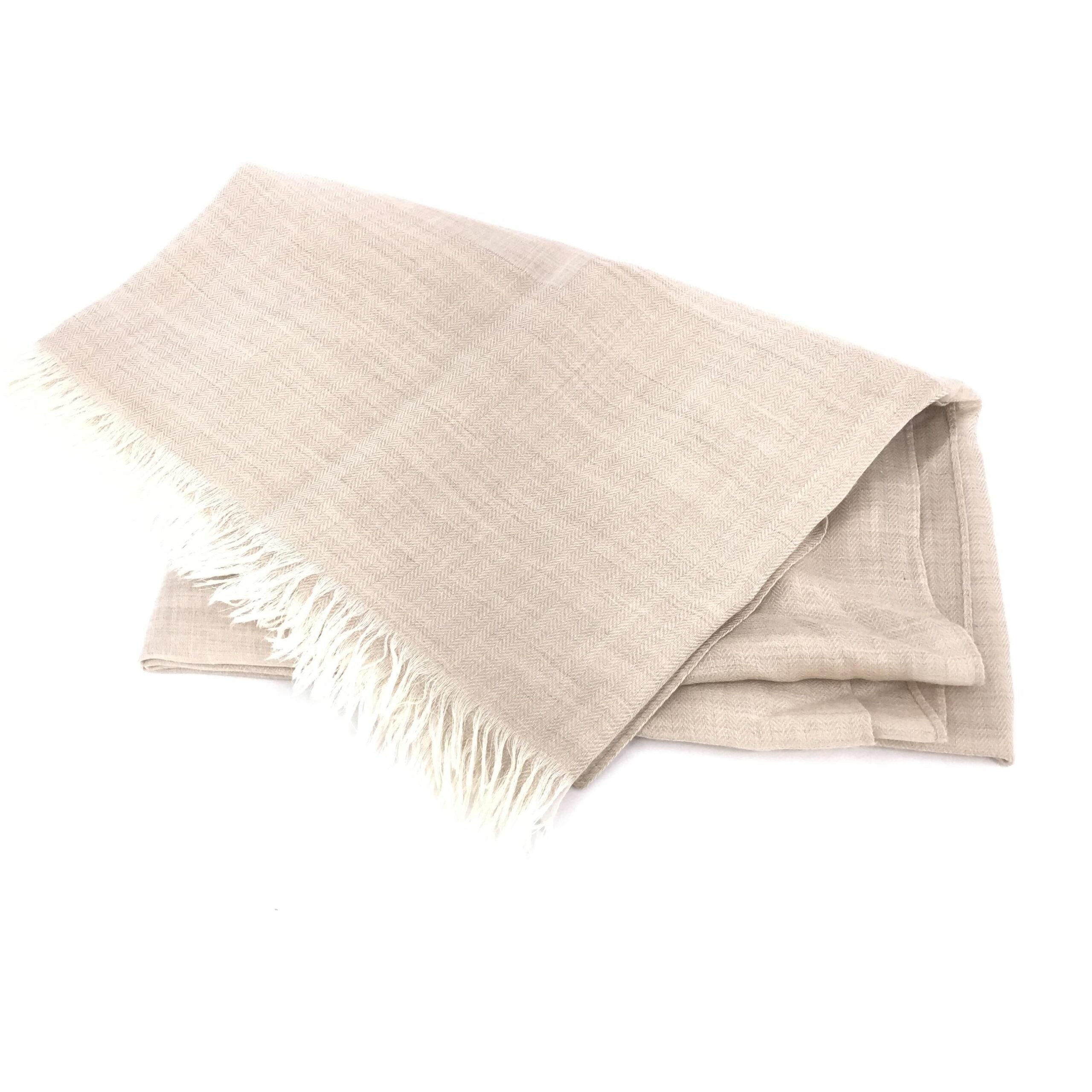 Hermès Light Beige Linen Scarf With Fringes