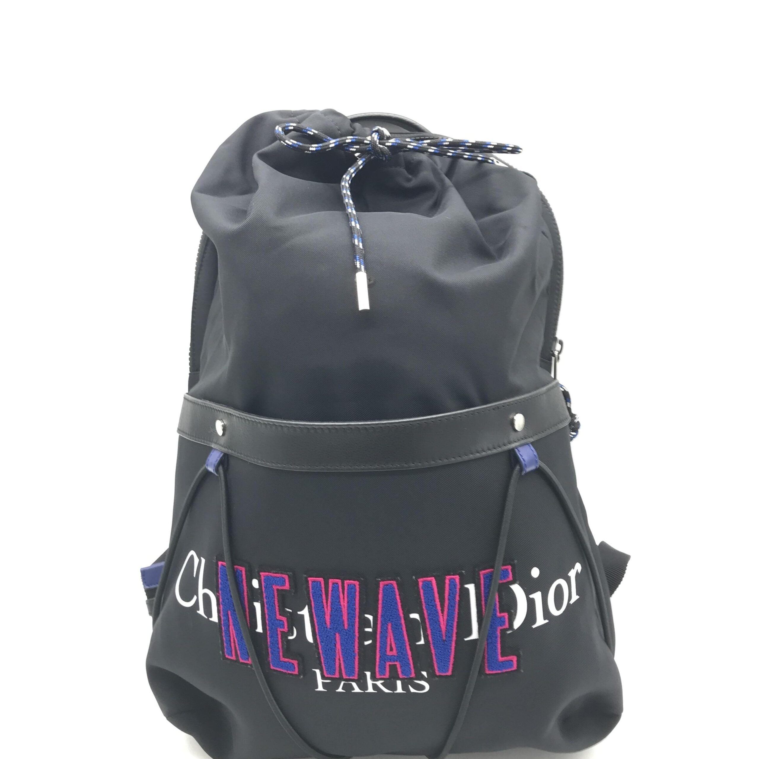Christian Dior Newave Drawstring Nylon Backpack In Black